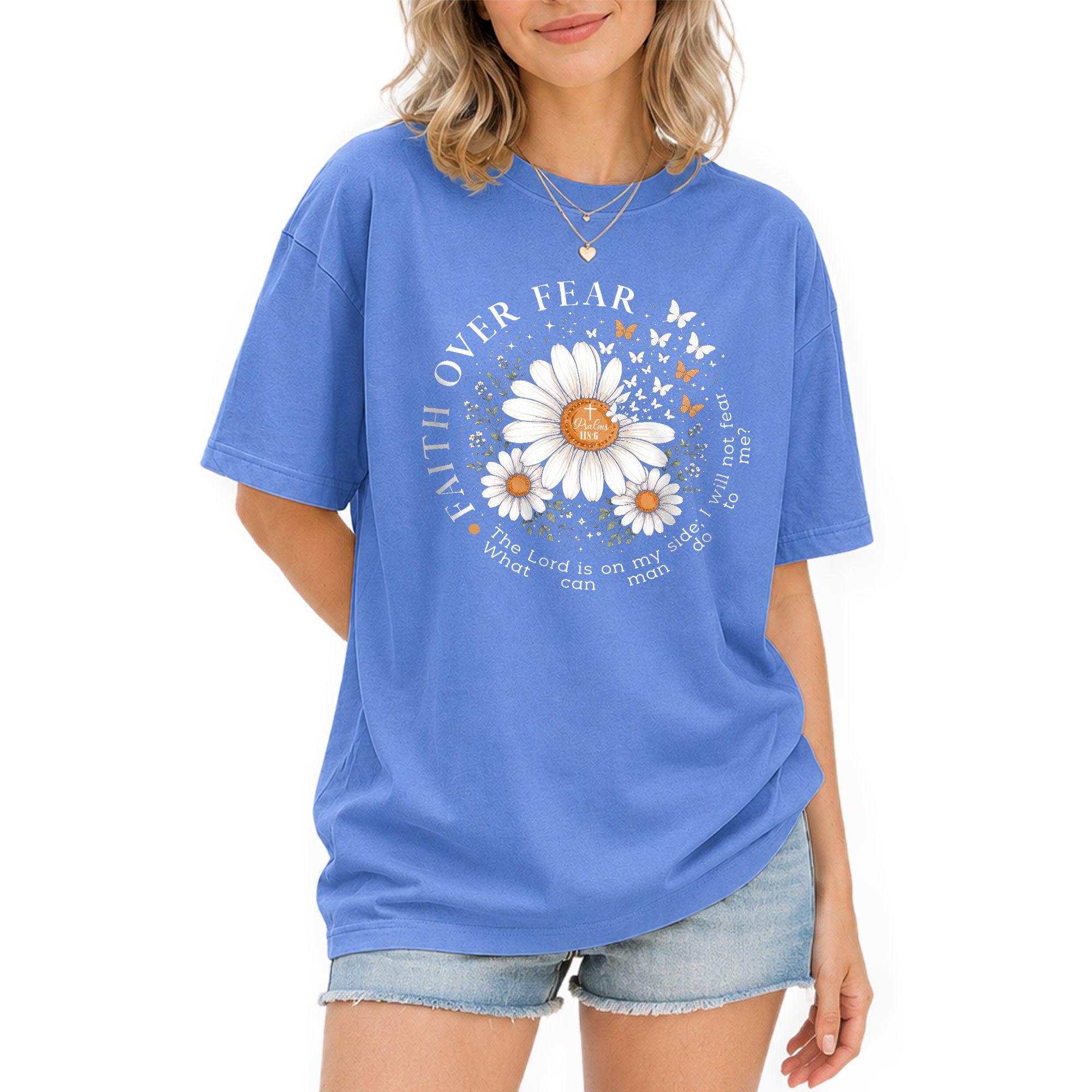 Faith Over Fear Shirt Women Christian Daisy T-Shirt Religious Faith Bible Verse Graphic