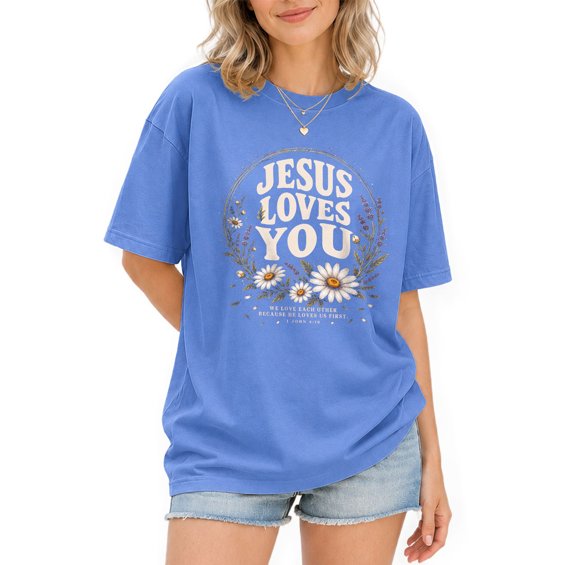 Jesus Loves You Shirt Christian Women Floral Faith T-Shirt 1 John 4:19 Daisy Tee - Rust Field Wear