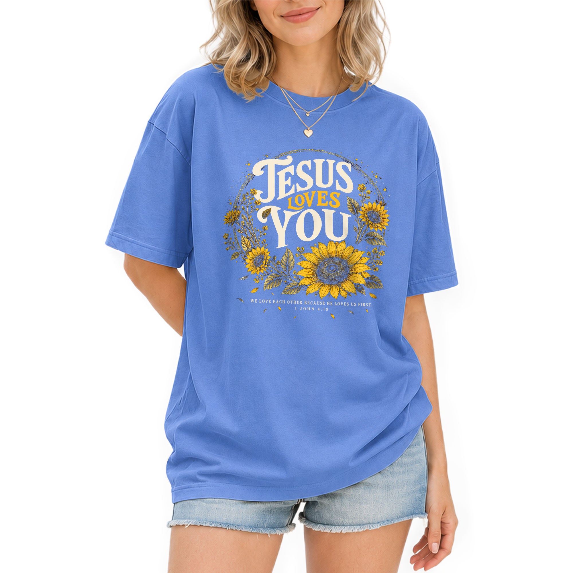 Jesus Loves You T-Shirt Christian Women Faith Shirt Sunflower Yellow Floral Graphic - Rust Field Wear