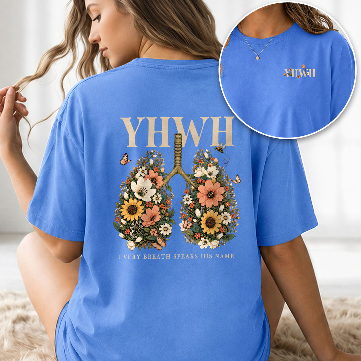 Holy Christian YHWH Floral Lungs Aesthetic Women Graphic Tee Shirt Vintage Cotton - Rust Field Wear