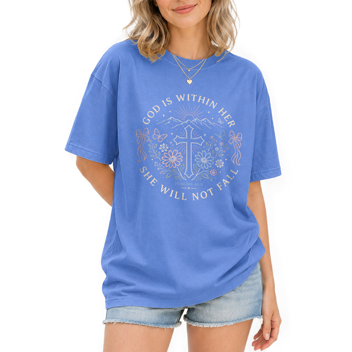 Inspirational Christian Cross Floral Aesthetic Women Graphic Tee Shirt Retro Cotton - Rust Field Wear