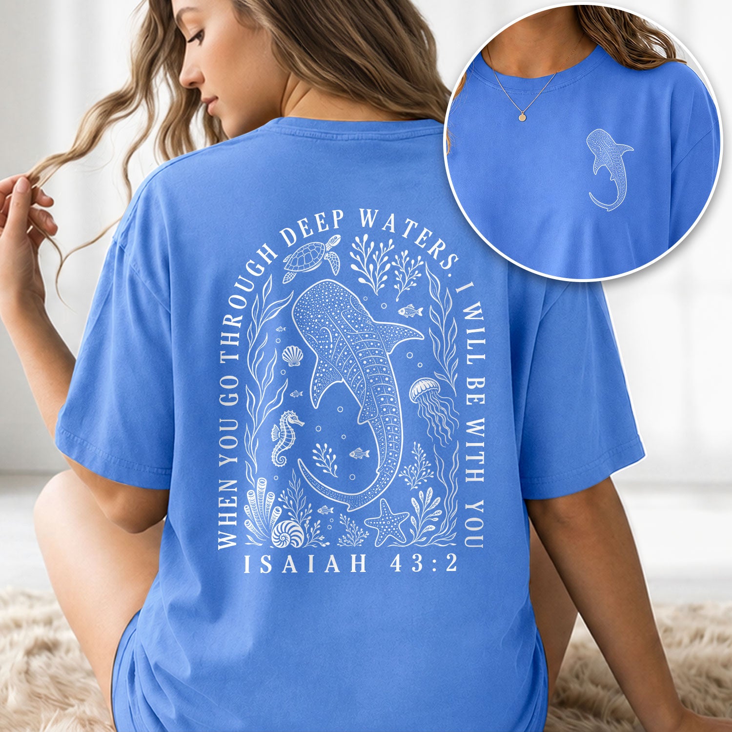 Christian Whale Shark T-Shirt When You Go Through Deep Waters Tee Isaiah 43 2 Faith Apparel