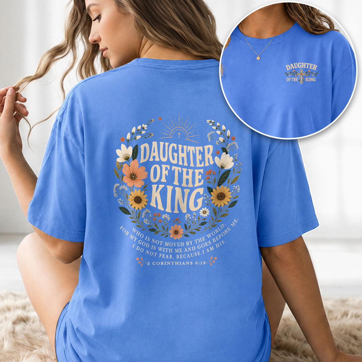 Pious Christian Daughter King Floral Aesthetic Women Graphic Tee Shirt Vintage Cotton - Rust Field Wear