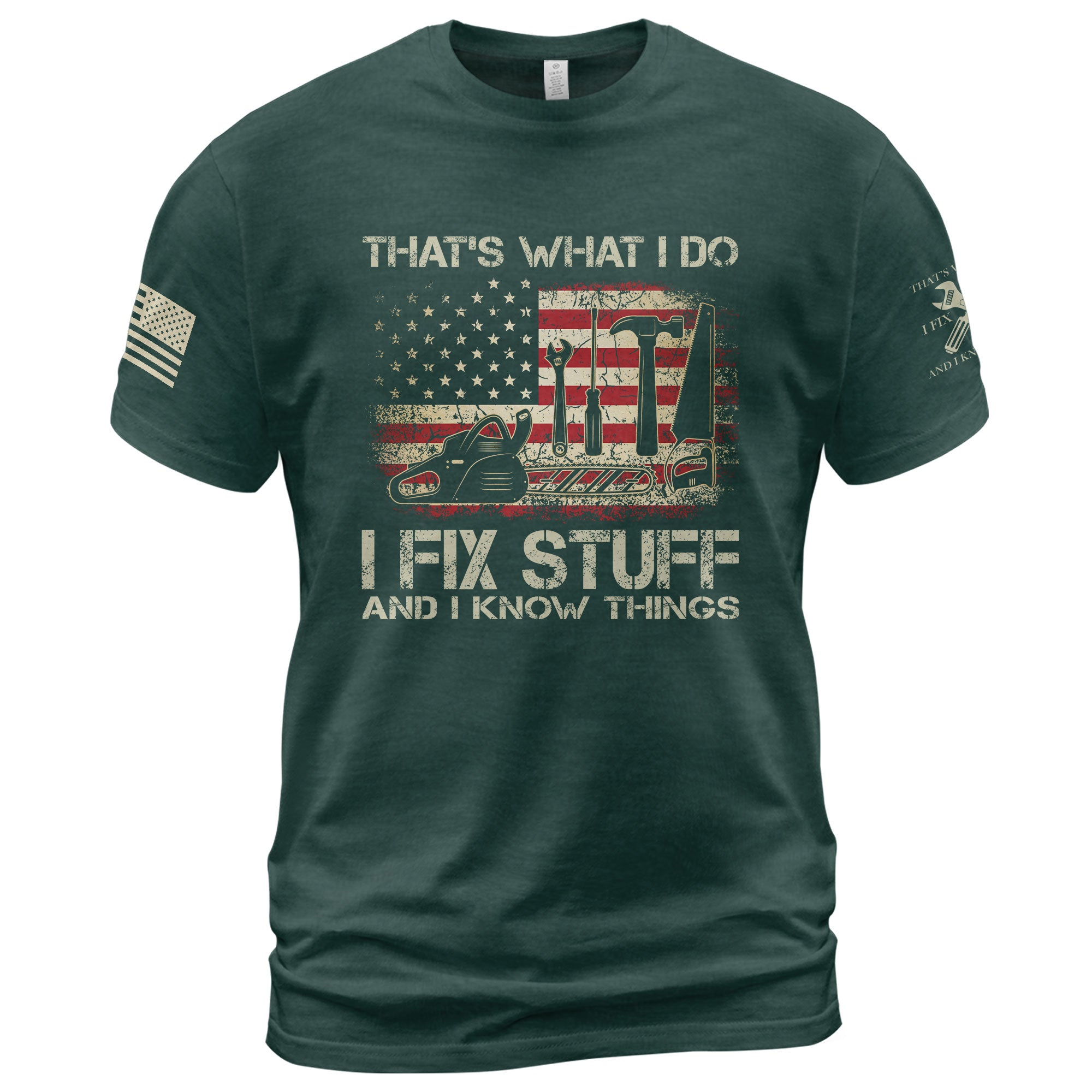 I Fix Stuff And I Know Things Funny American Flag Men Graphic Shirt Casual Novelty