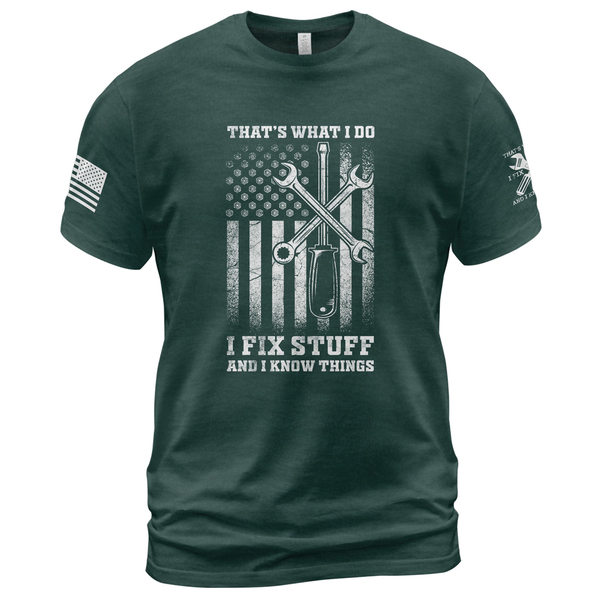 Men Screwdriver Wrench Graphic T-Shirt I Fix Stuff And I Know Things Flag Tee