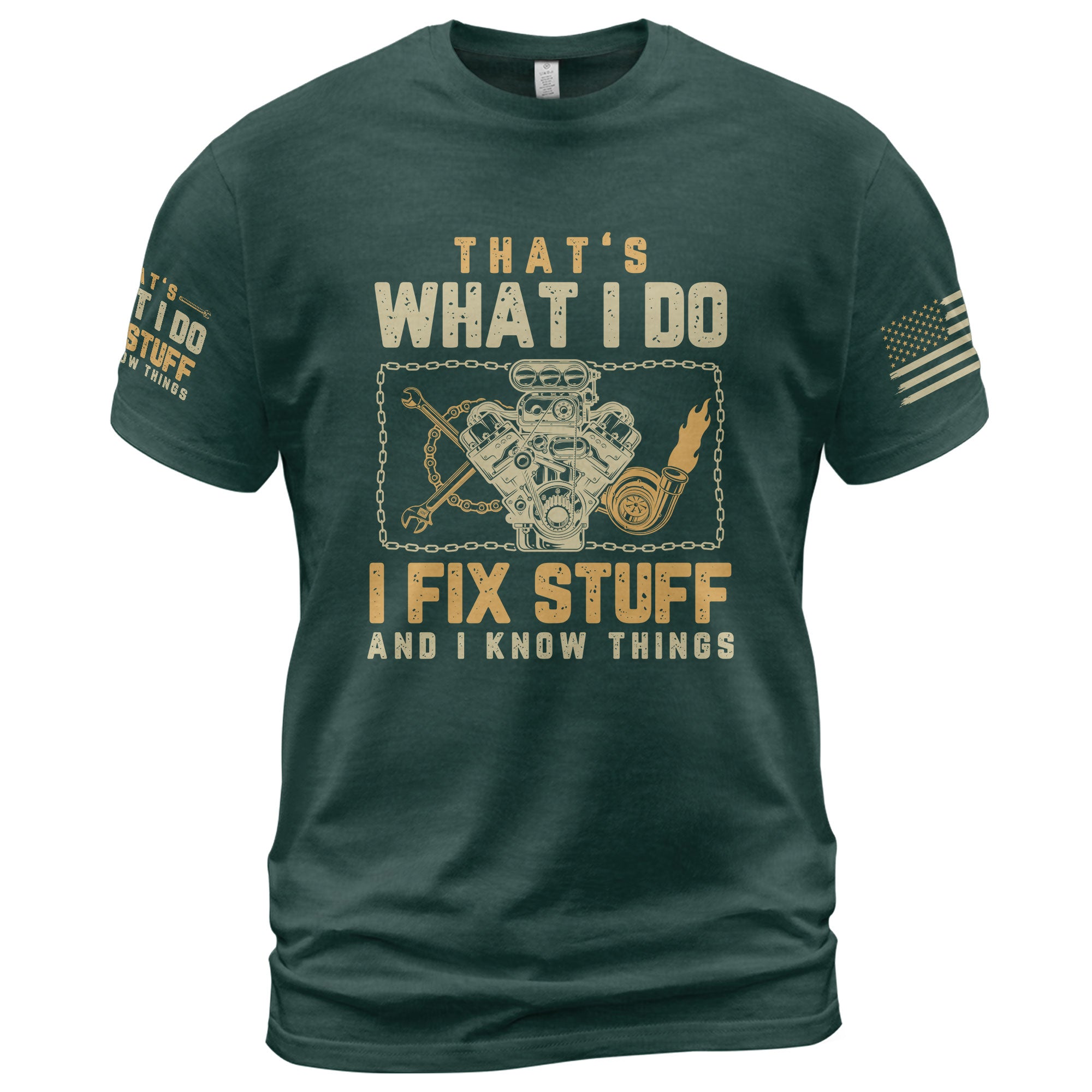 Turbo Mechanic Quote Men T-Shirt I Fix Stuff And I Know Things Graphic Engine Tee