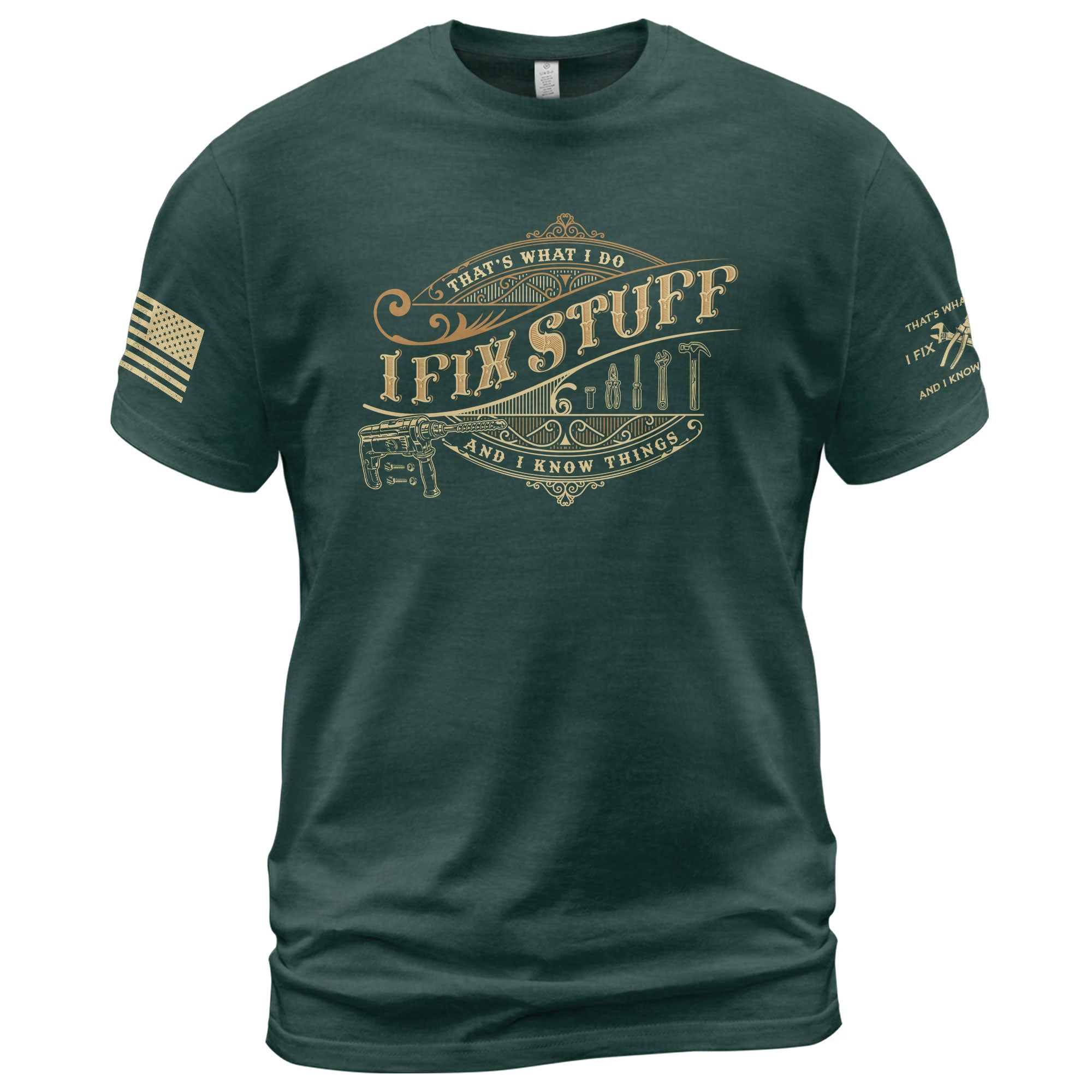 Mens Power Drill Graphic Shirt I Fix Stuff And I Know Things Vintage Badge Tee