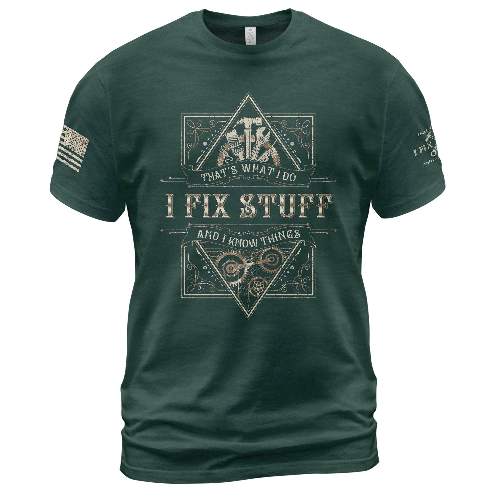 Men Graphic Scrollwork Frame T-Shirt I Fix Stuff And I Know Things Hammer Quote Tee