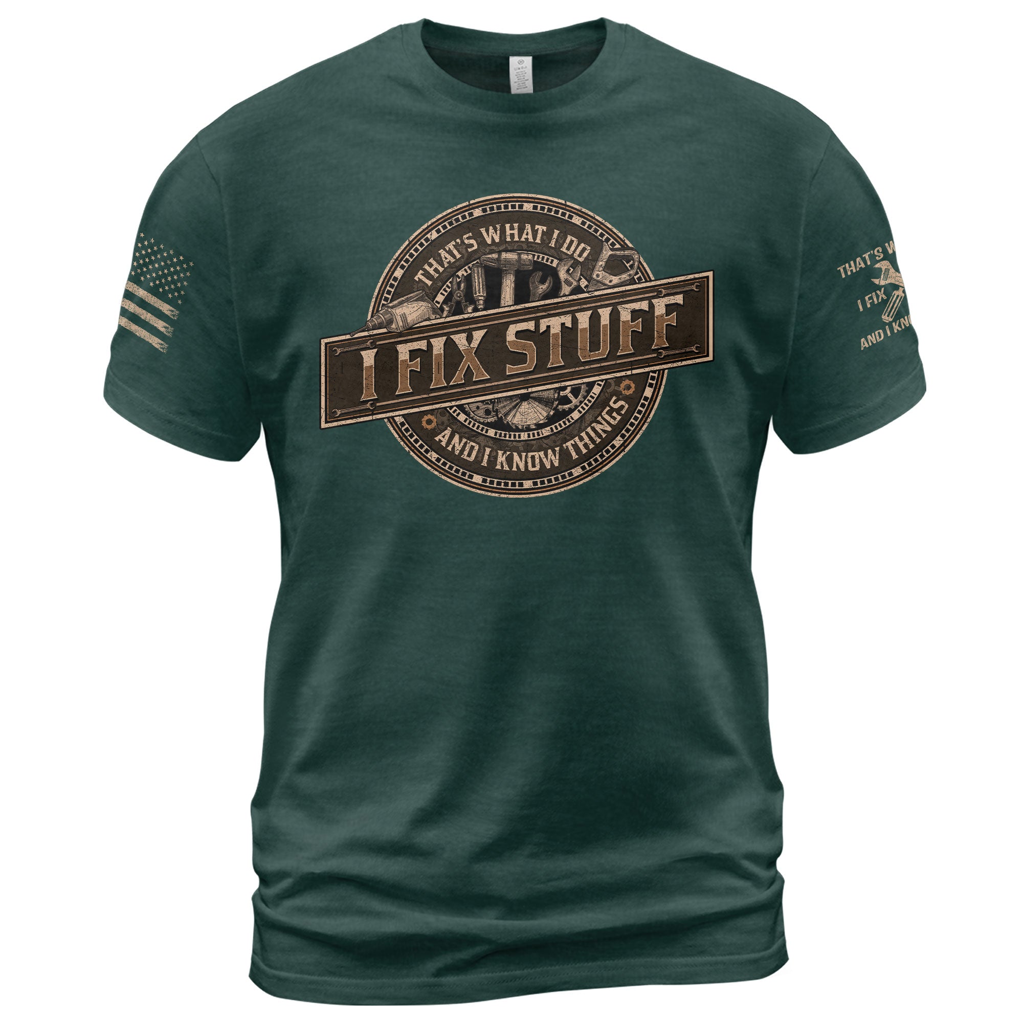 Men Graphic Mechanical Emblem T-Shirt I Fix Stuff And I Know Things Drill Quote Tee
