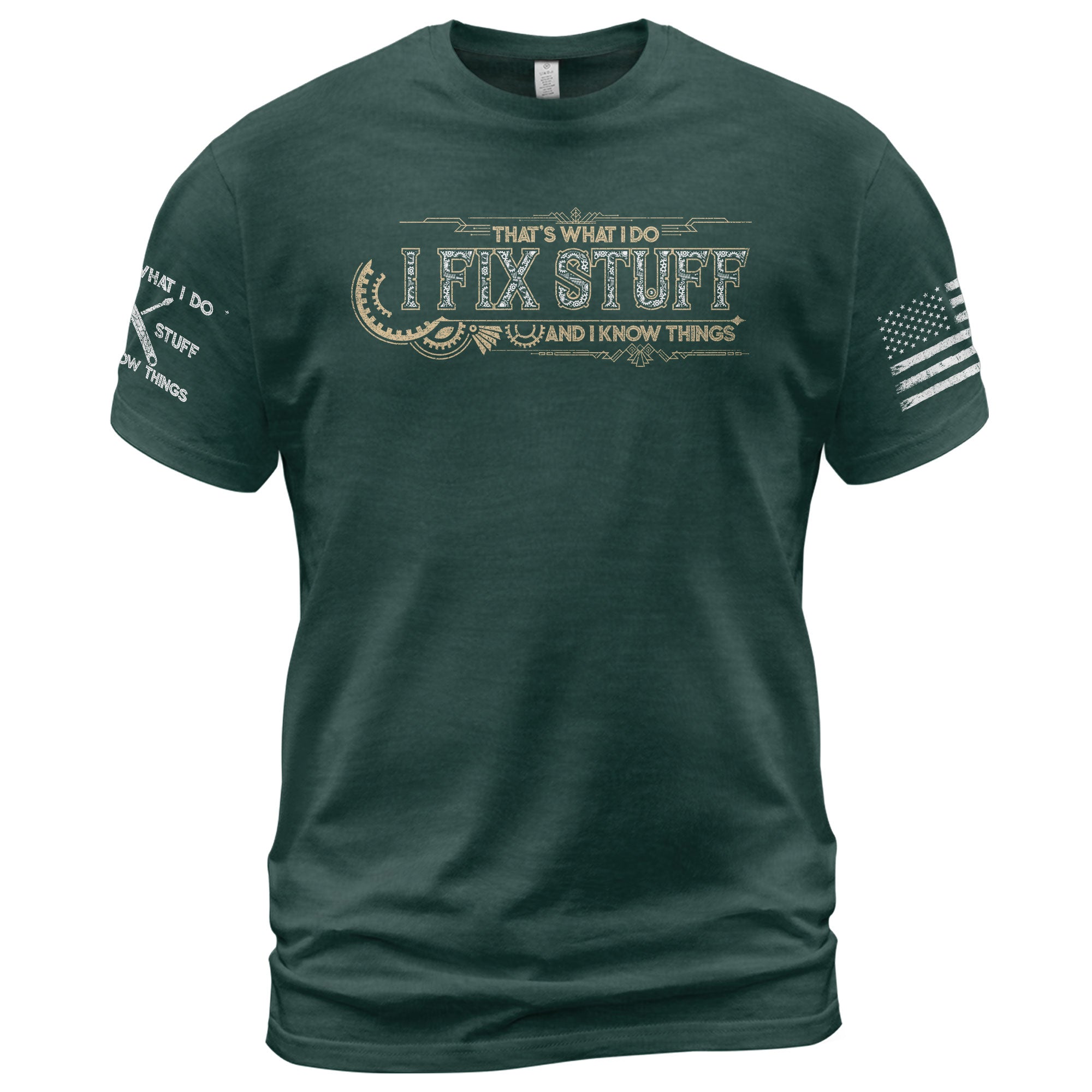 Mechanical Gear Line Quote Men T-Shirt I Fix Stuff And I Know Things Graphic Tee