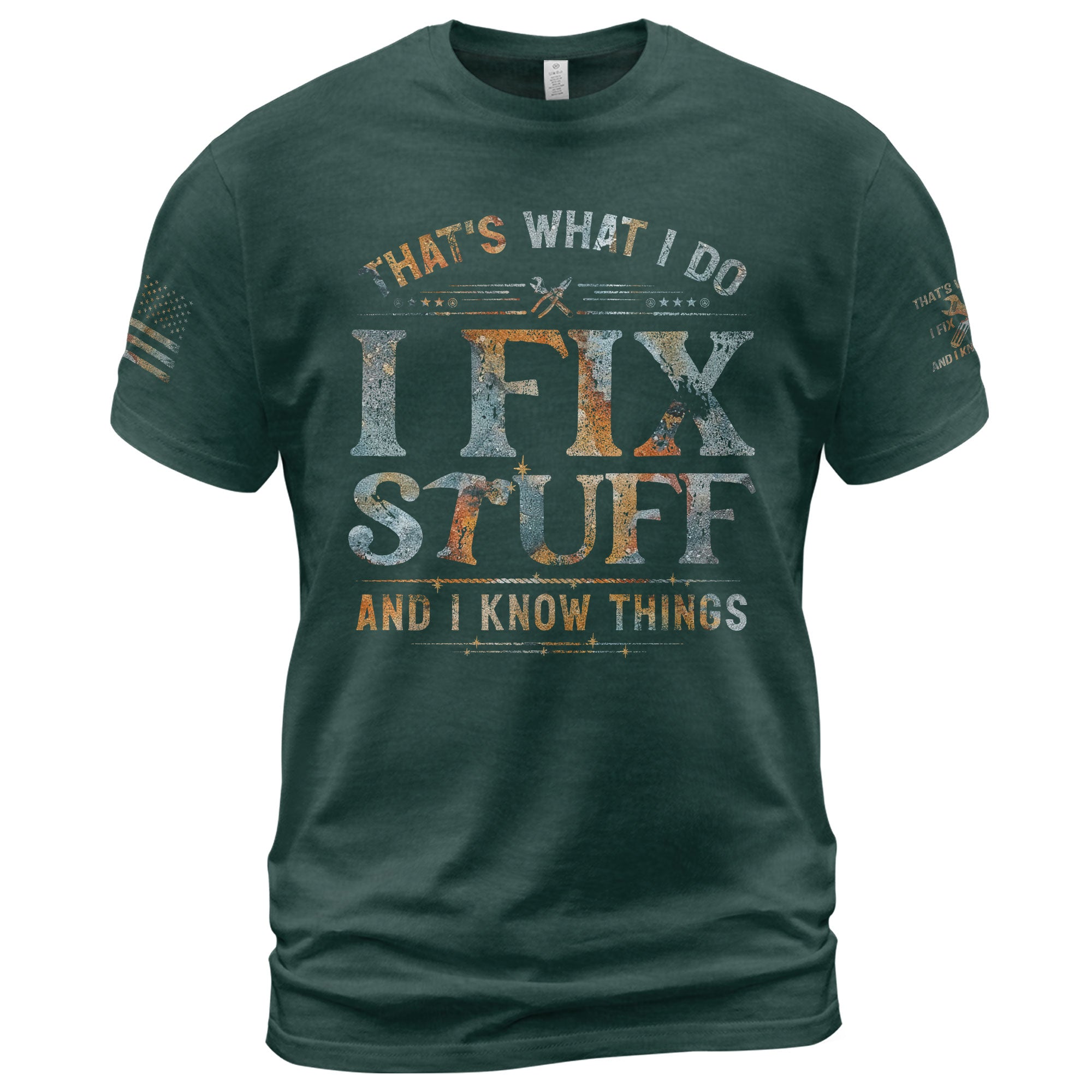 Mens Rust Texture Wrench Graphic T-Shirt I Fix Stuff And I Know Things Shirts Tee