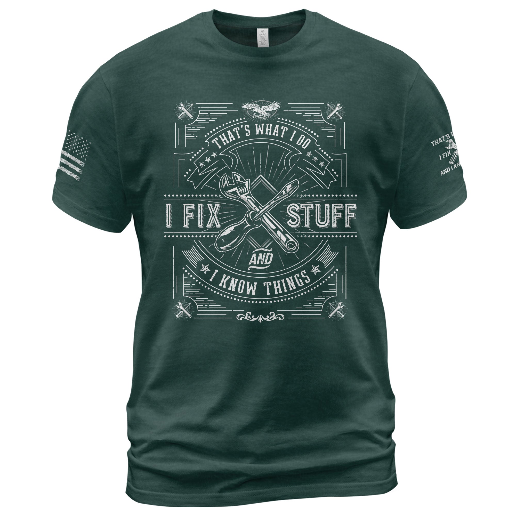 Eagle Line Art Quote Men T-Shirt I Fix Stuff And I Know Things Graphic Tool Tee