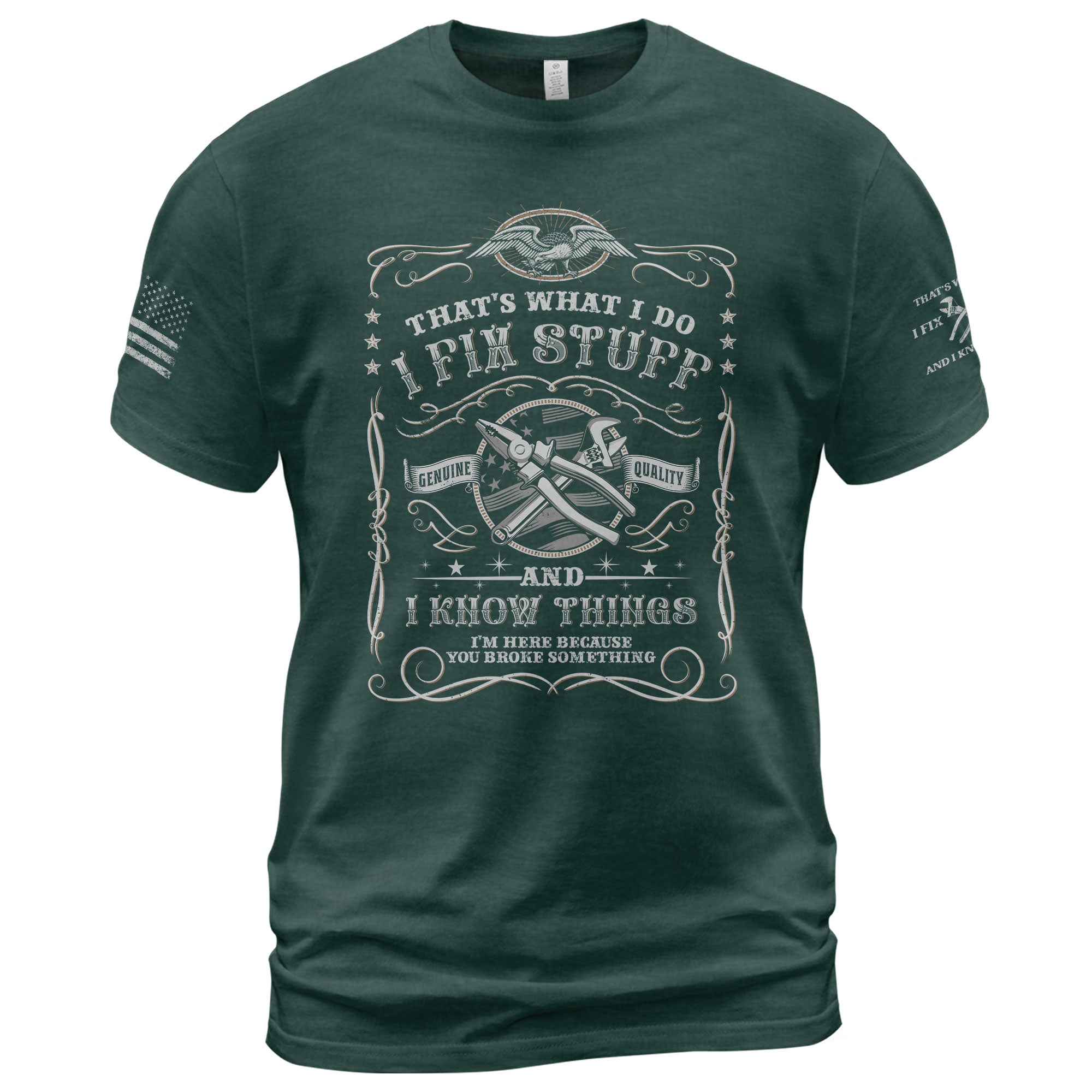 Men I Fix Stuff And I Know Things Vintage Label Quote T-Shirt Graphic 2D Tee Shirt