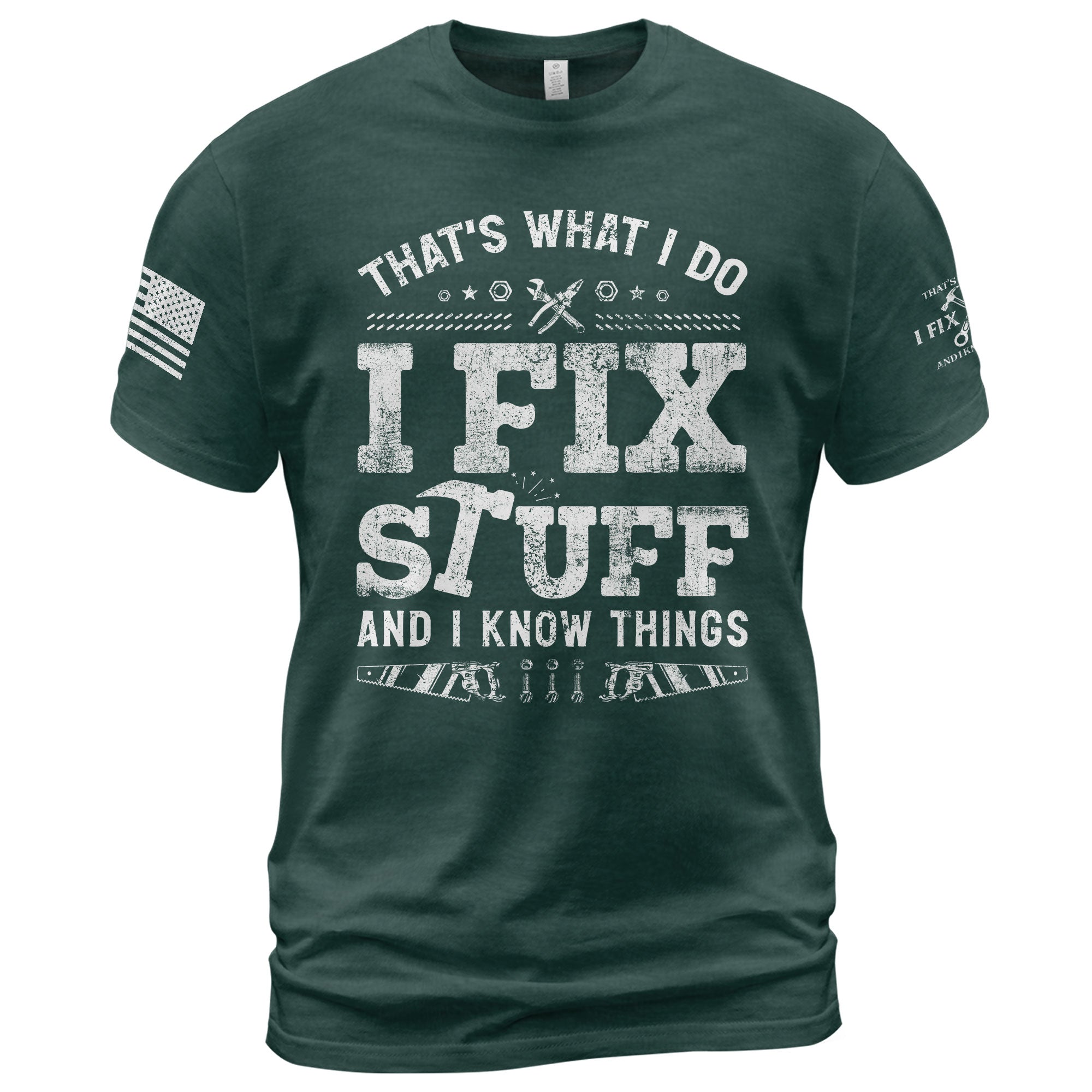 Men Graphic Carpenter Tool T-Shirt I Fix Stuff And I Know Things Distressed Quote Tee
