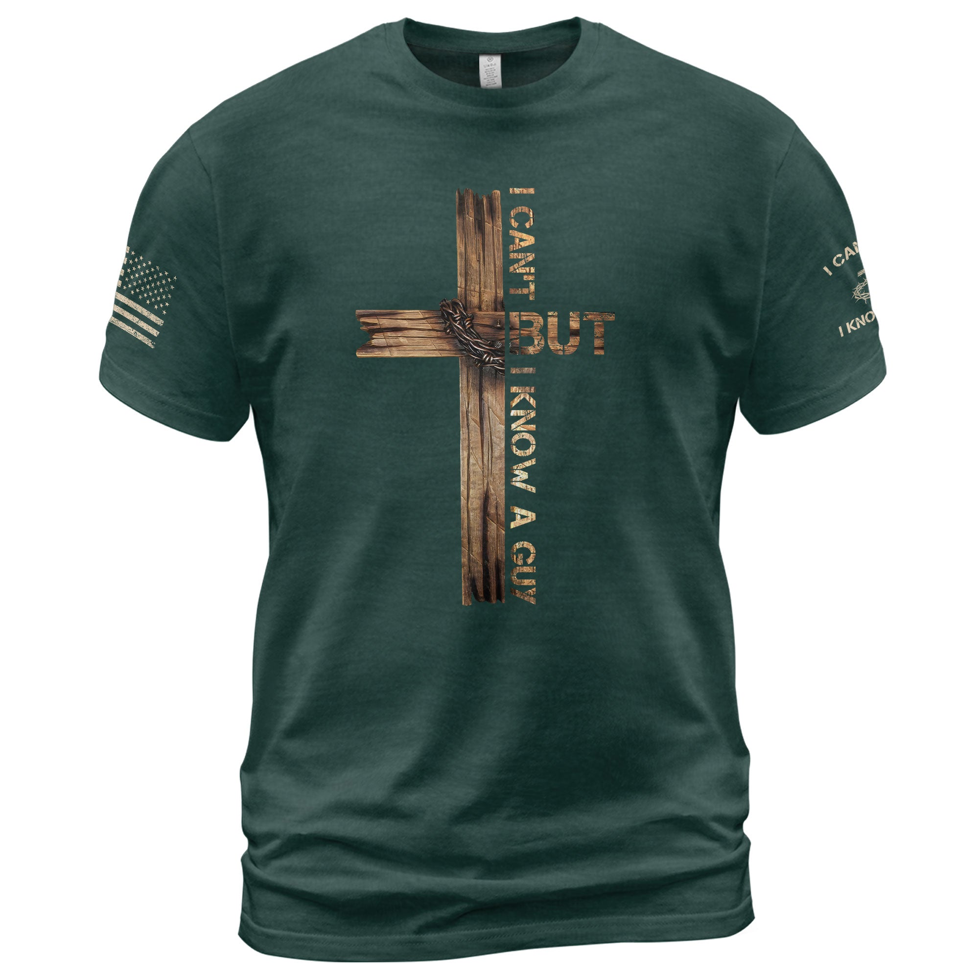Faith Based Christian Tee Shirts, I Can’t But I Know a Guy Bold Christian Cross for - Christian Shirts for Men - Rust Field Wear