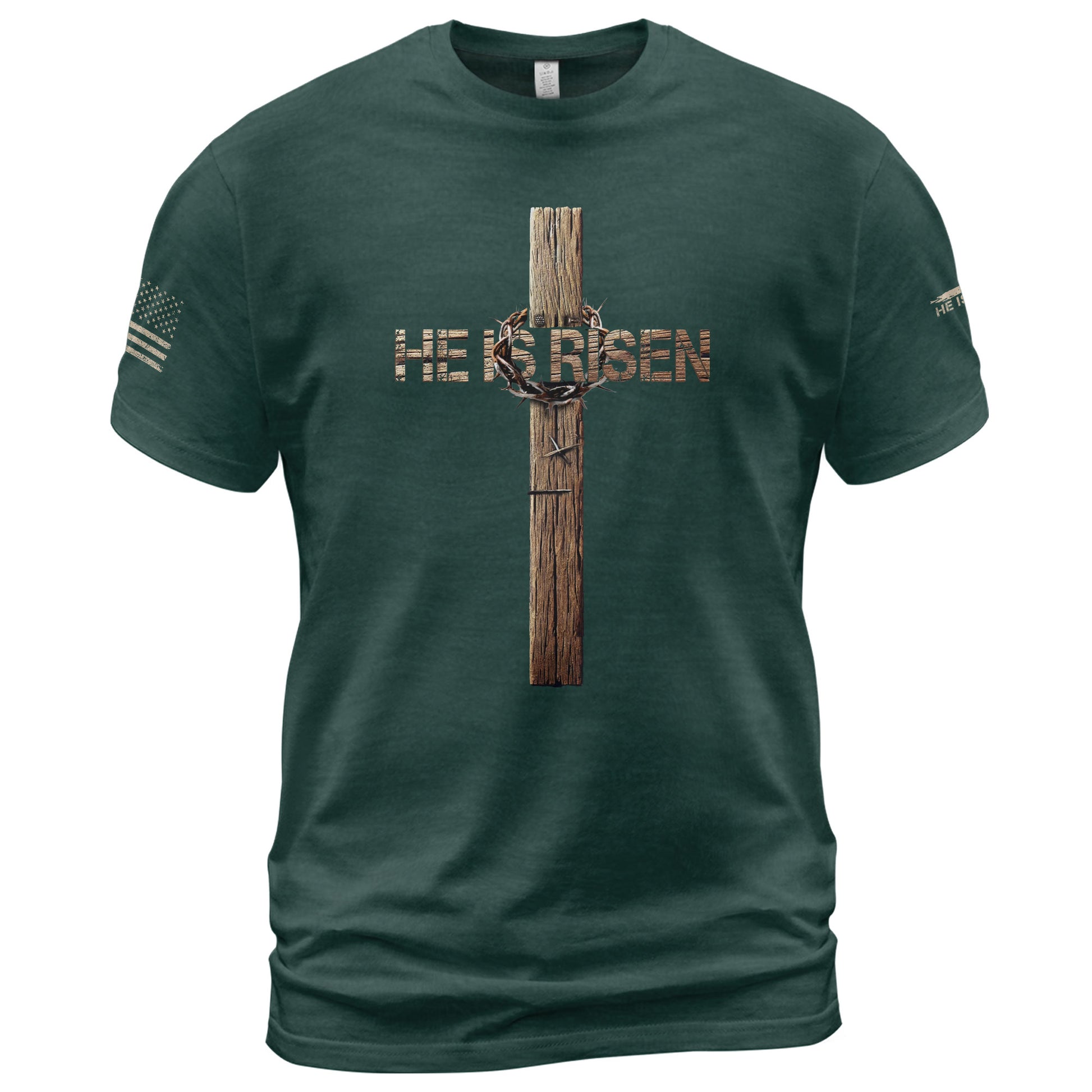 Christian Tee Shirts, He Is Risen Resurrection Cross - Christian Shirts for Men - Rust Field Wear