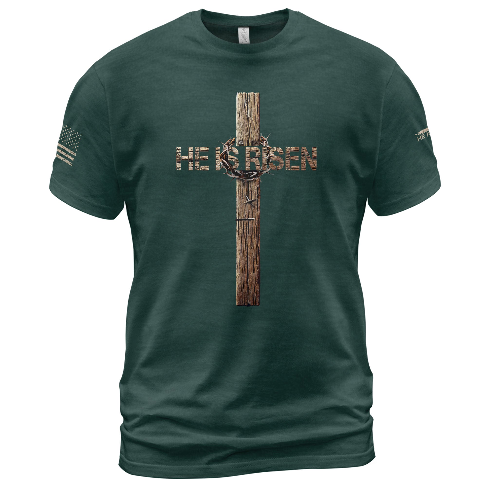 Christian Tee Shirts, He Is Risen Resurrection Cross - Christian Shirts for Men - Rust Field Wear