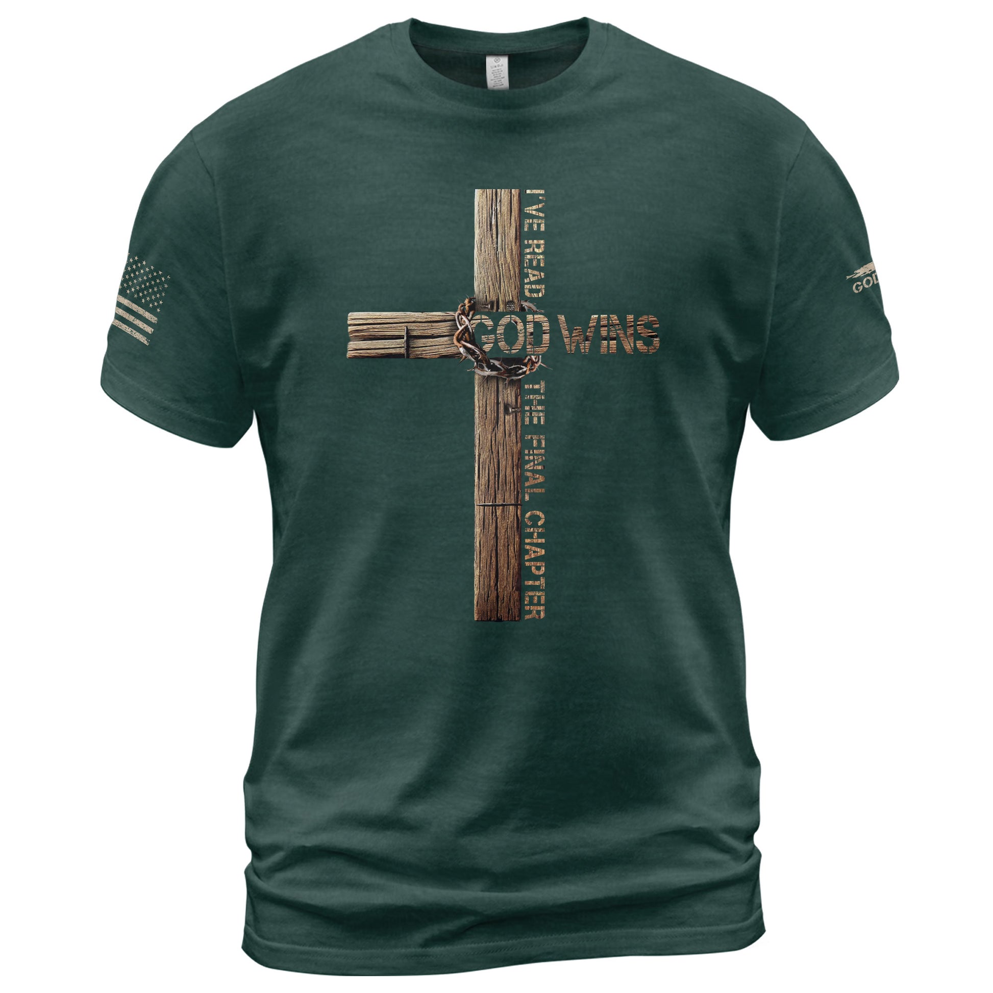 Faith Based Christian Tee Shirts, Victory in Christ God Wins Cross Design - Christian Shirts for Men - Rust Field Wear