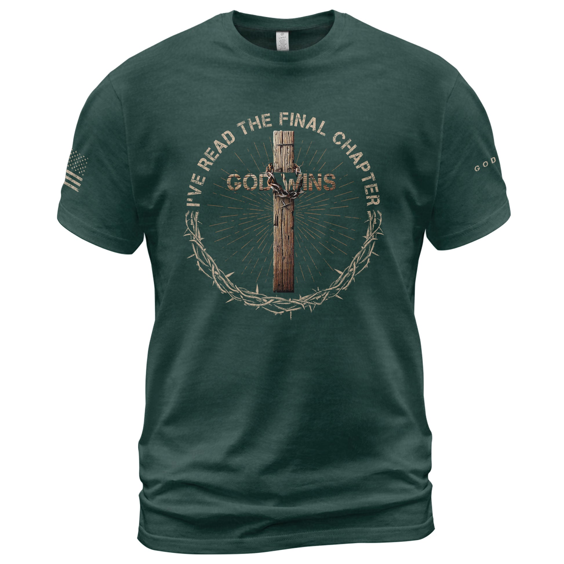 God Wins Cross and Crown Of Thorns Christian - Christian Tee Shirts, Christian Shirts for Men - Rust Field Wear