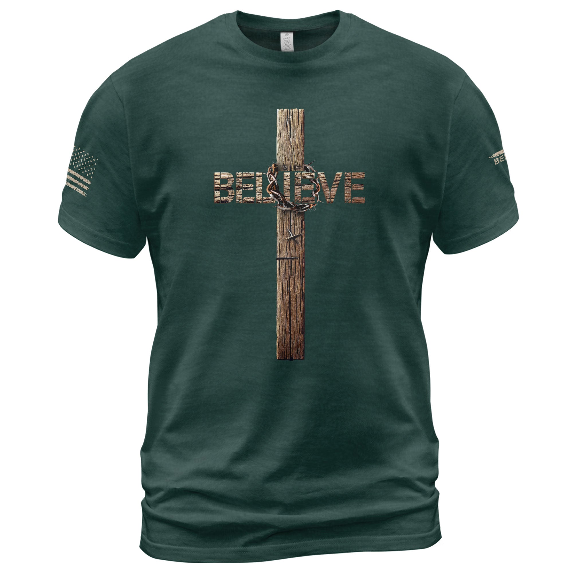 Believe Cross Crown Of Thorns Christian - Christian Shirts for Men, Faith Based Christian Tee Shirts - Rust Field Wear
