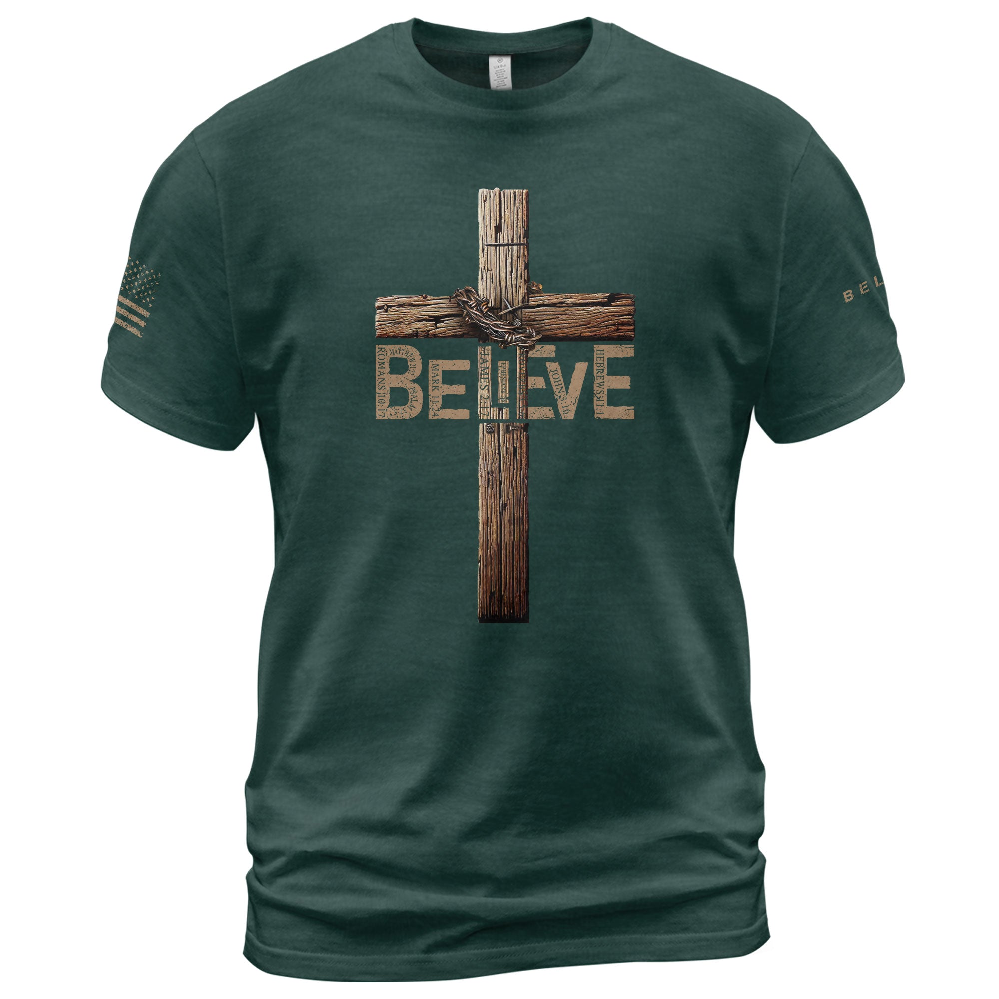 Christian Shirts for Men - Believe In The Cross Rustic Wood Christian, Christian Tee Shirts - Rust Field Wear