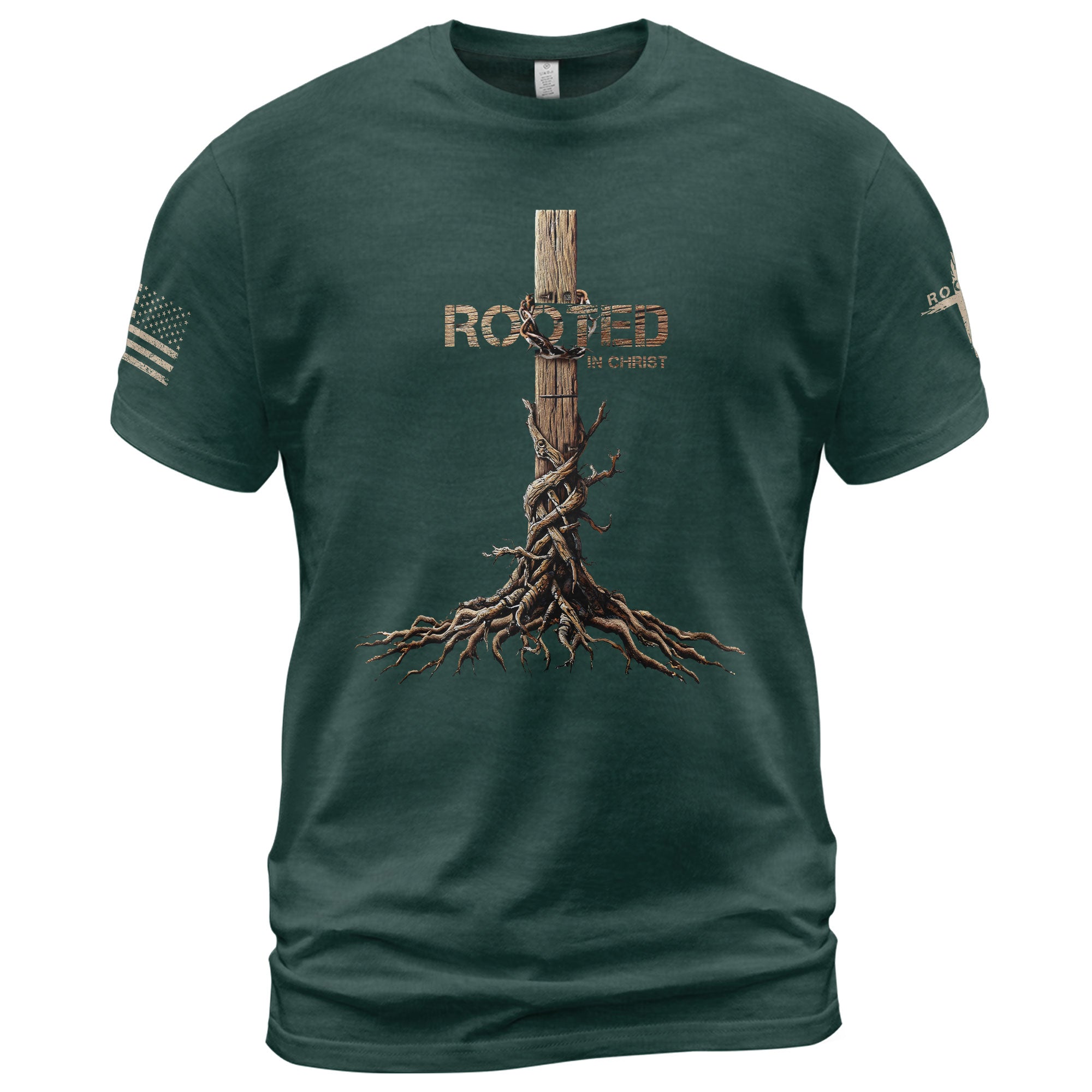 Christian Shirts for Men, Rooted in Christ Cross and Roots Christian - Christian Tee Shirts - Rust Field Wear