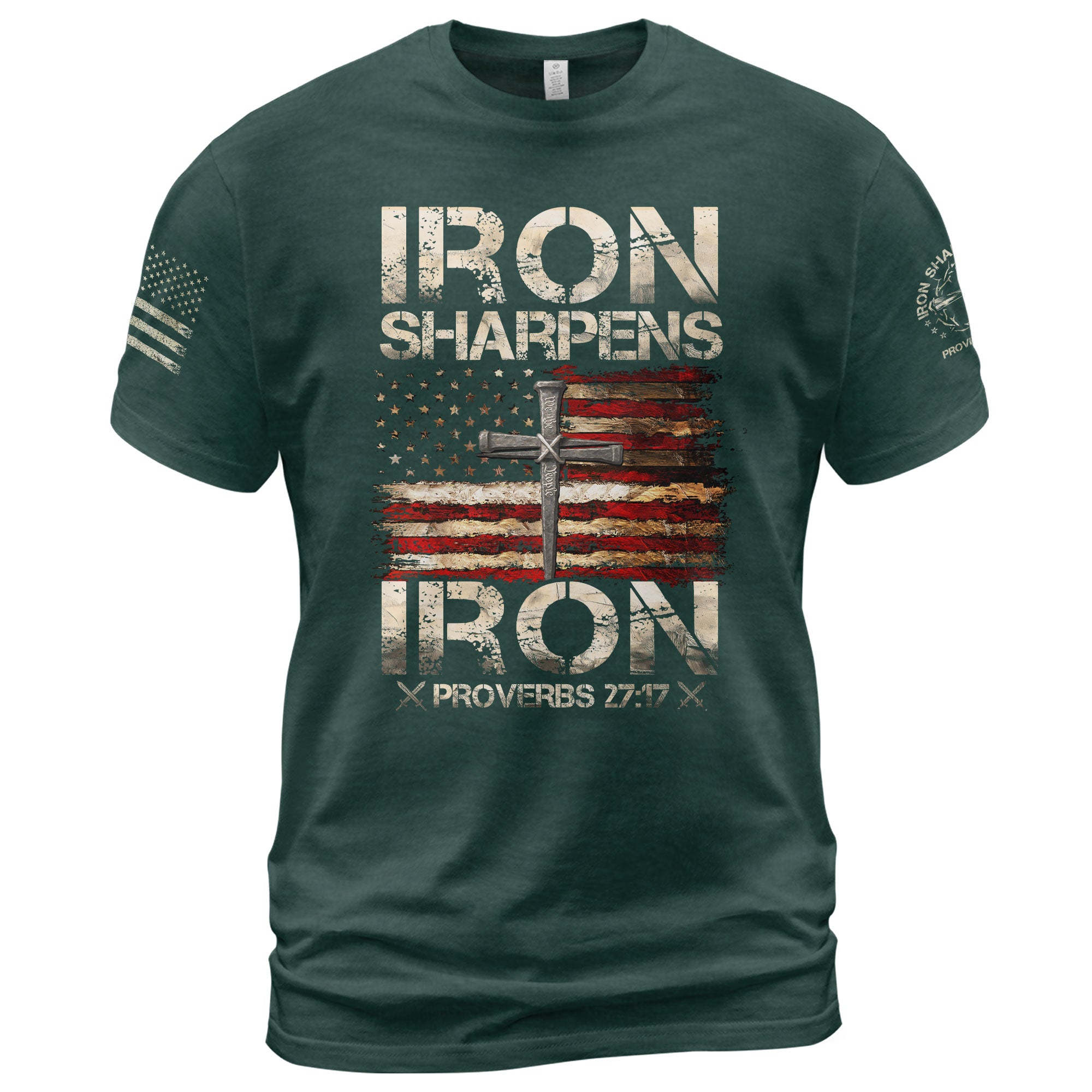 Iron Sharpens Iron Proverbs 27:17 Patriotic Christian - Christian Shirts for Men, Faith Based Christian Tee Shirts - Rust Field Wear