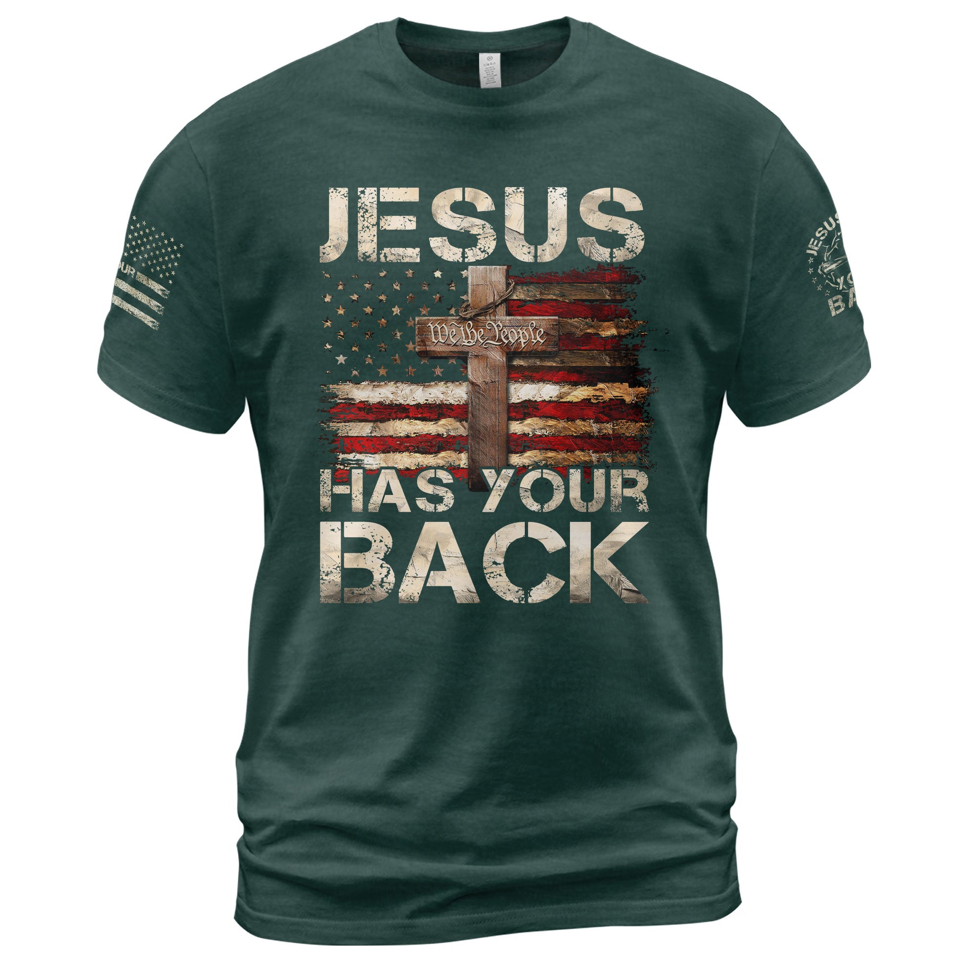 Patriotic T Shirts, Jesus Has Your Back Faith, Freedom and Divine Protection - Freedom Shirts for Men - Rust Field Wear