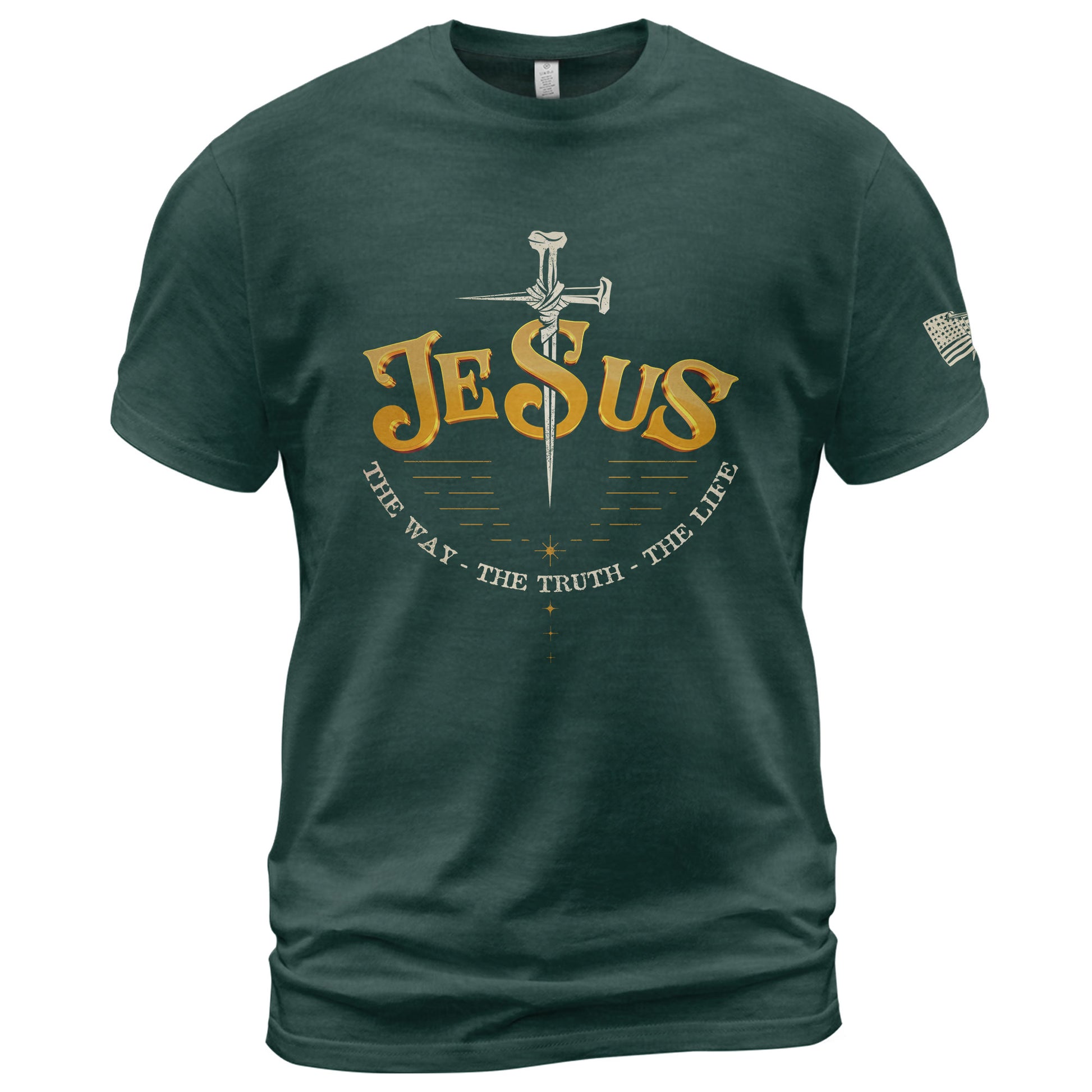 Faith Based Christian Tee Shirts, Forged in Faith JESUS Sword Bold - Christian Shirts for Men - Rust Field Wear