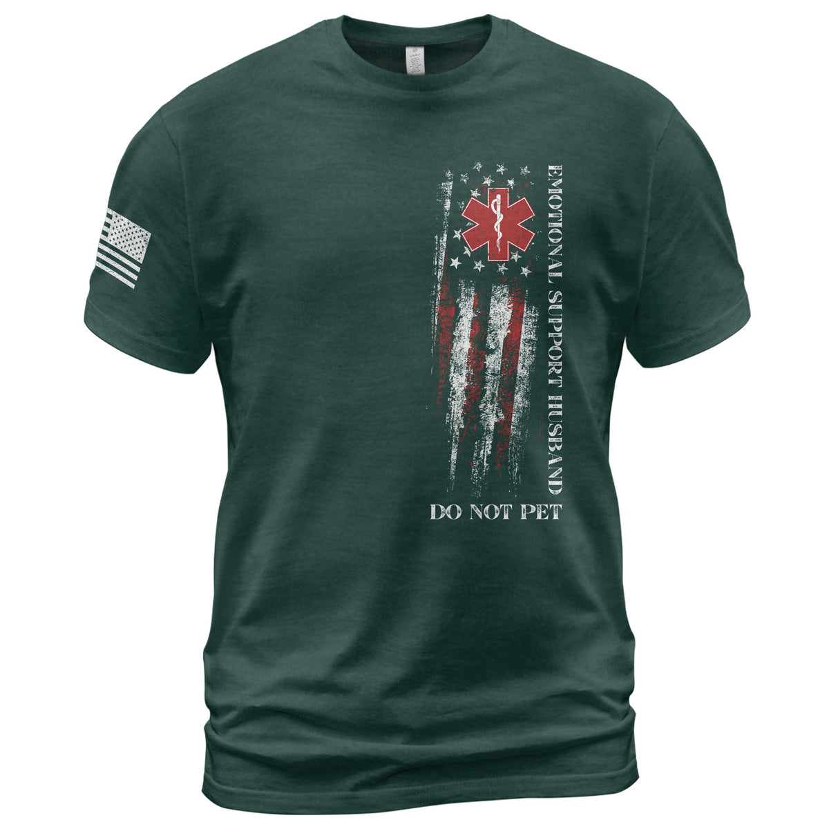 Funny Vertical Emotional Support Husband Flag Graphic Tee Shirt Casual Apparel Top