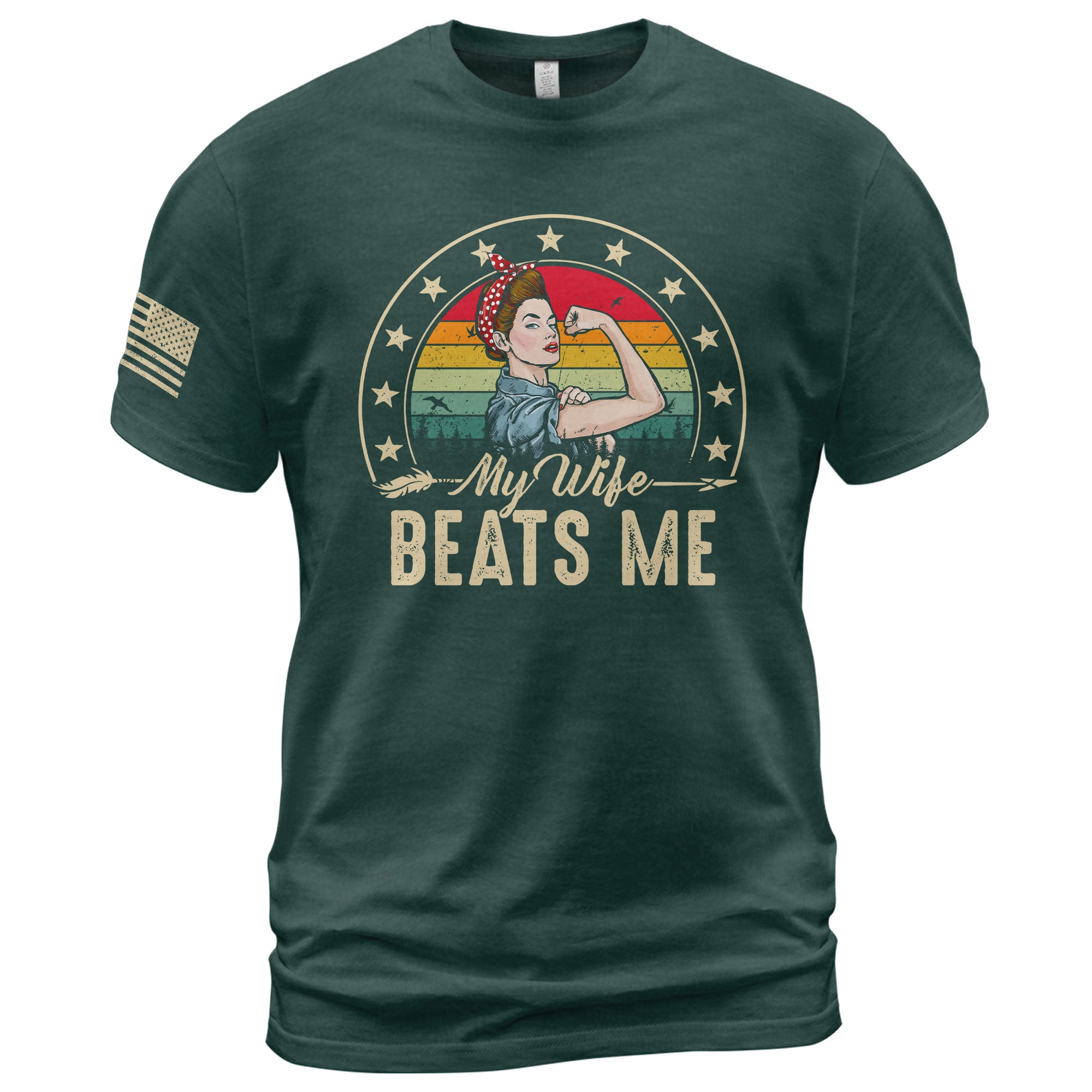 Funny Rosie Riveter Quote My Wife Beats Me Men Vintage Graphic Shirt Casual Novelty