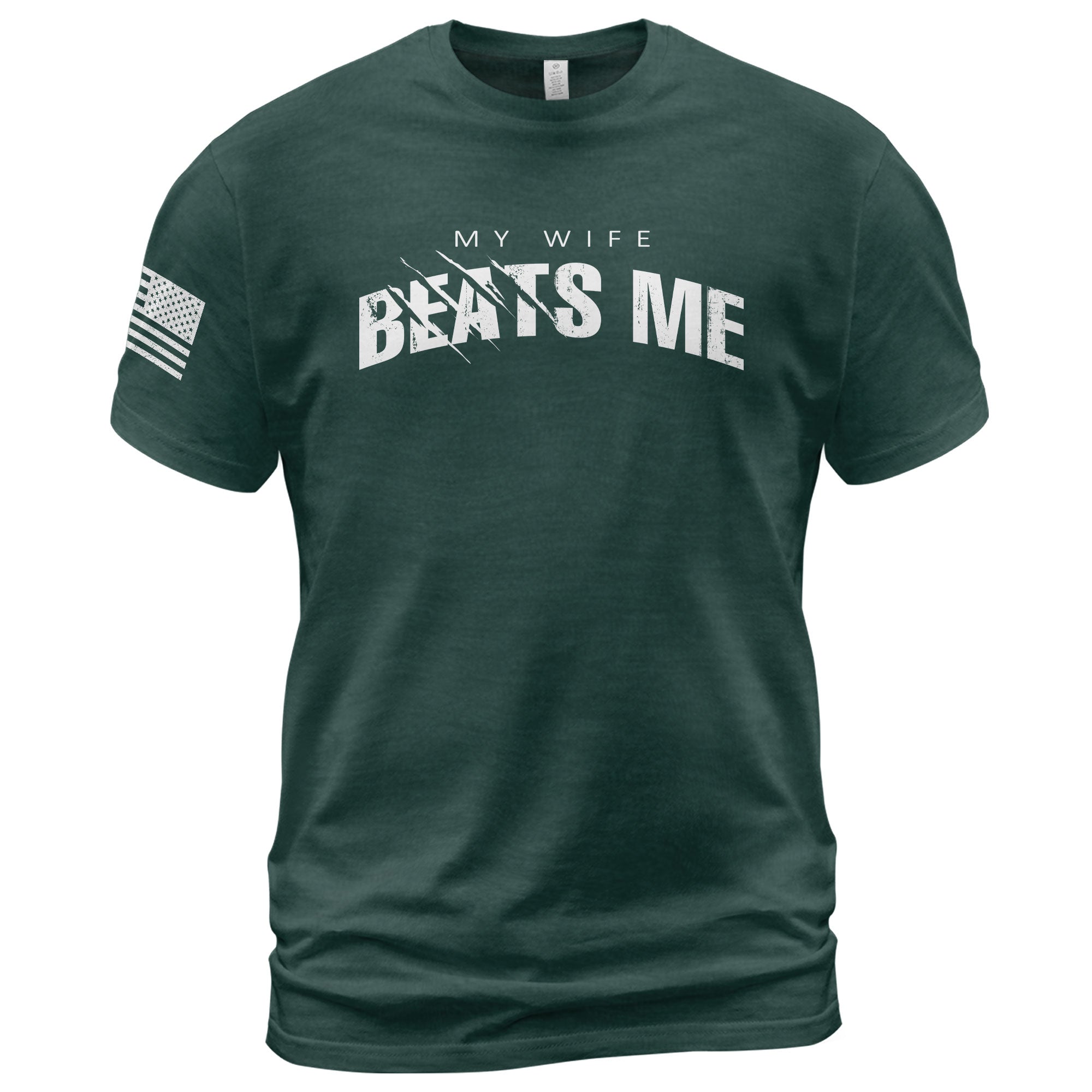 My Wife Beats Me Funny Joke Quote Men Distressed Graphic Shirt Casual Novelty Tops