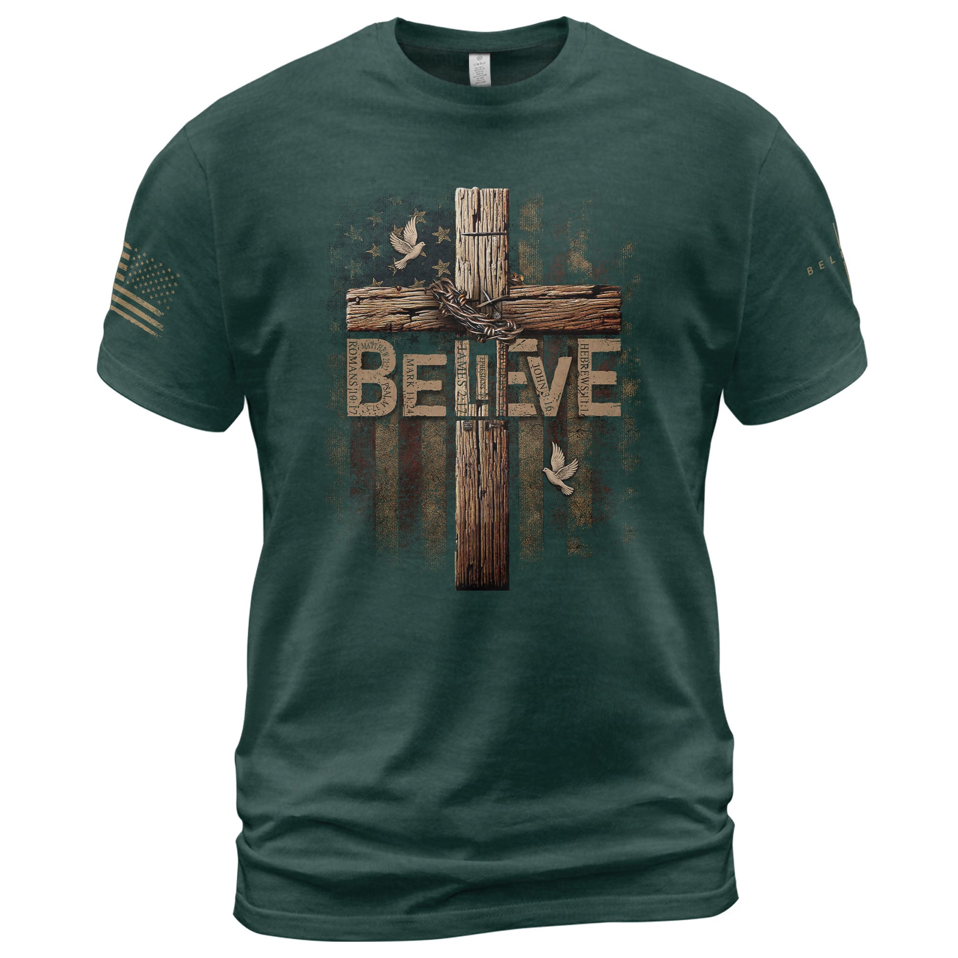 Believe Romans 10:9 Salvation, Christian Shirts for Men - Christian Tee Shirts - Rust Field Wear