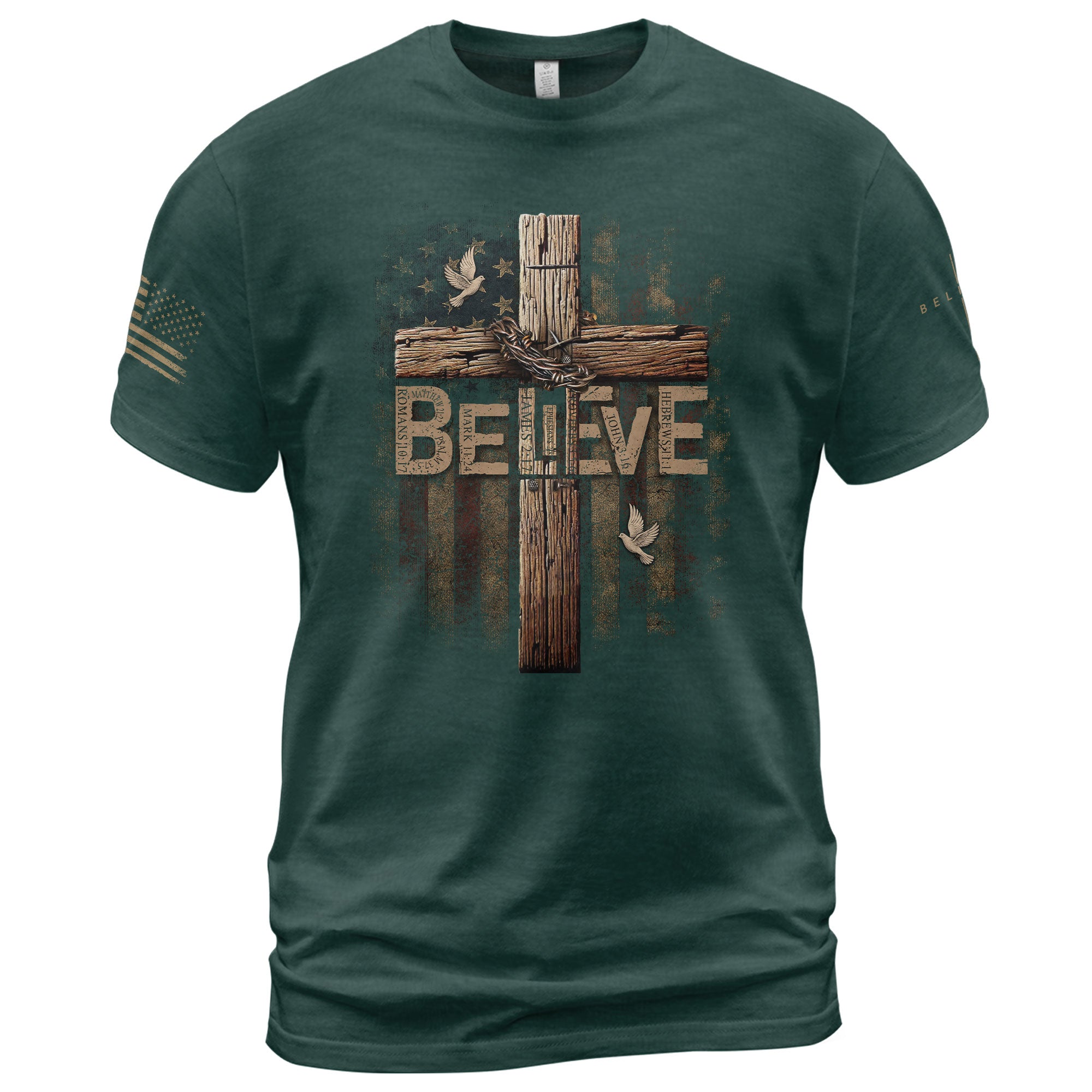 Believe Romans 10:9 Salvation, Christian Shirts for Men - Christian Tee Shirts - Rust Field Wear