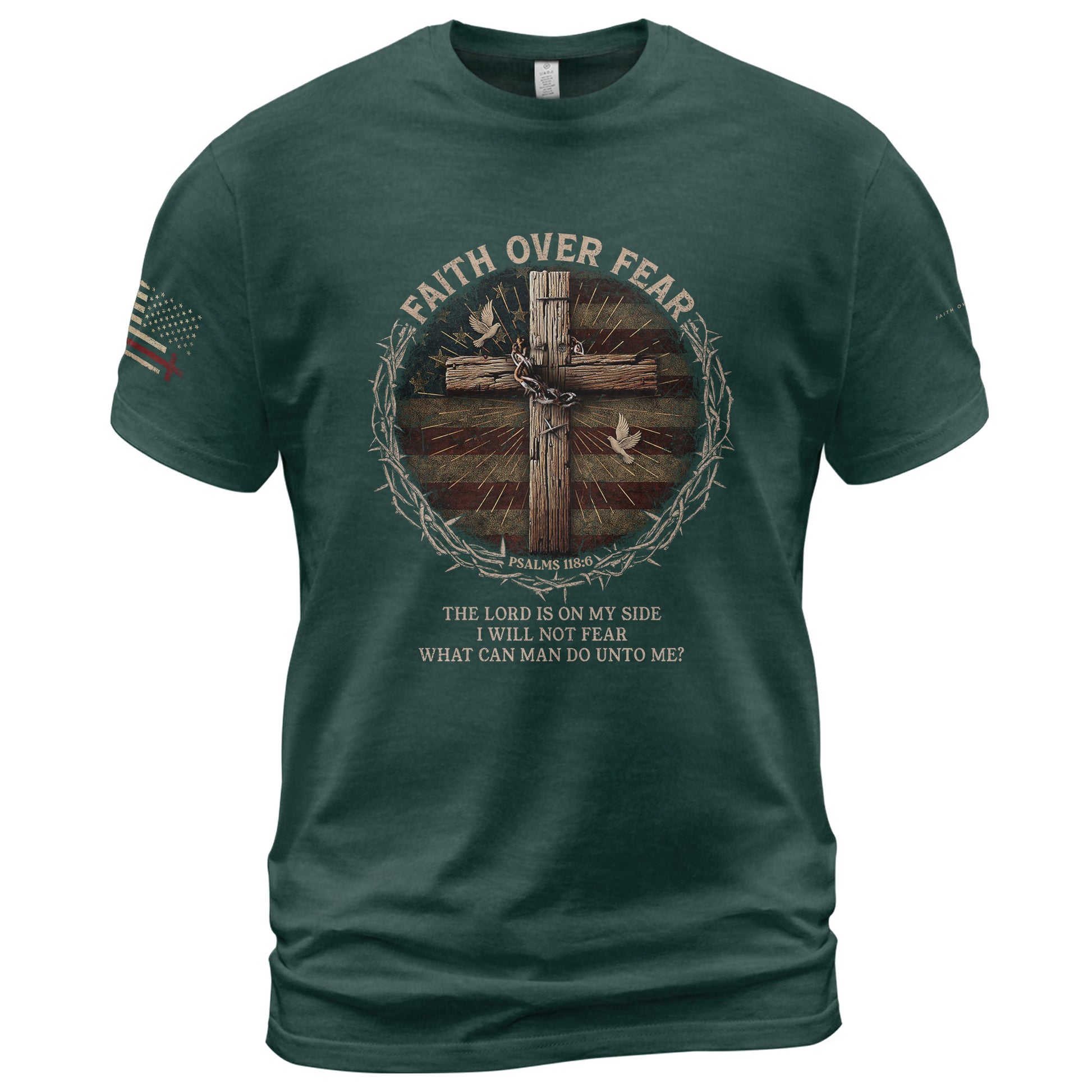 Christian Shirts for Men, Faith Over Fear Psalm 118:6 Warrior - Christian Tee Shirts - Rust Field Wear