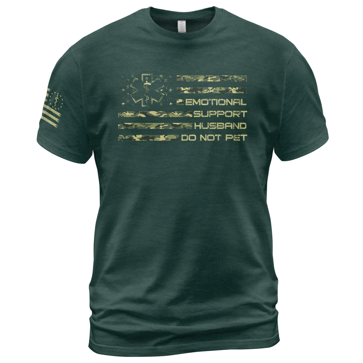 Sarcastic Emotional Support Husband Do Not Pet Camo Flag Tee Shirt Cotton Apparel