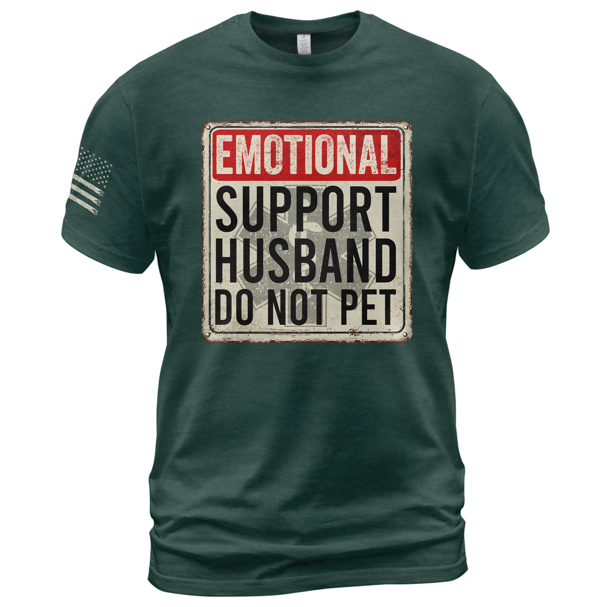 Humorous Emotional Support Husband Do Not Pet Warning Sign Tee Shirt Cotton Apparel
