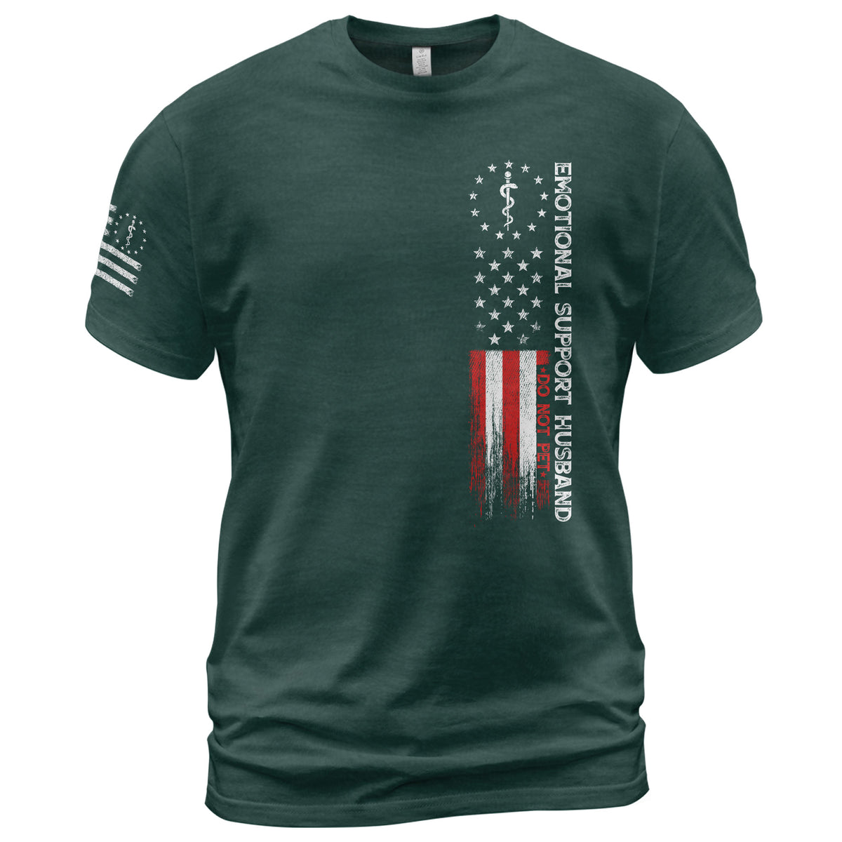 Comic Emotional Support Husband Do Not Pet Vertical Flag Tee Shirt Cotton Apparel