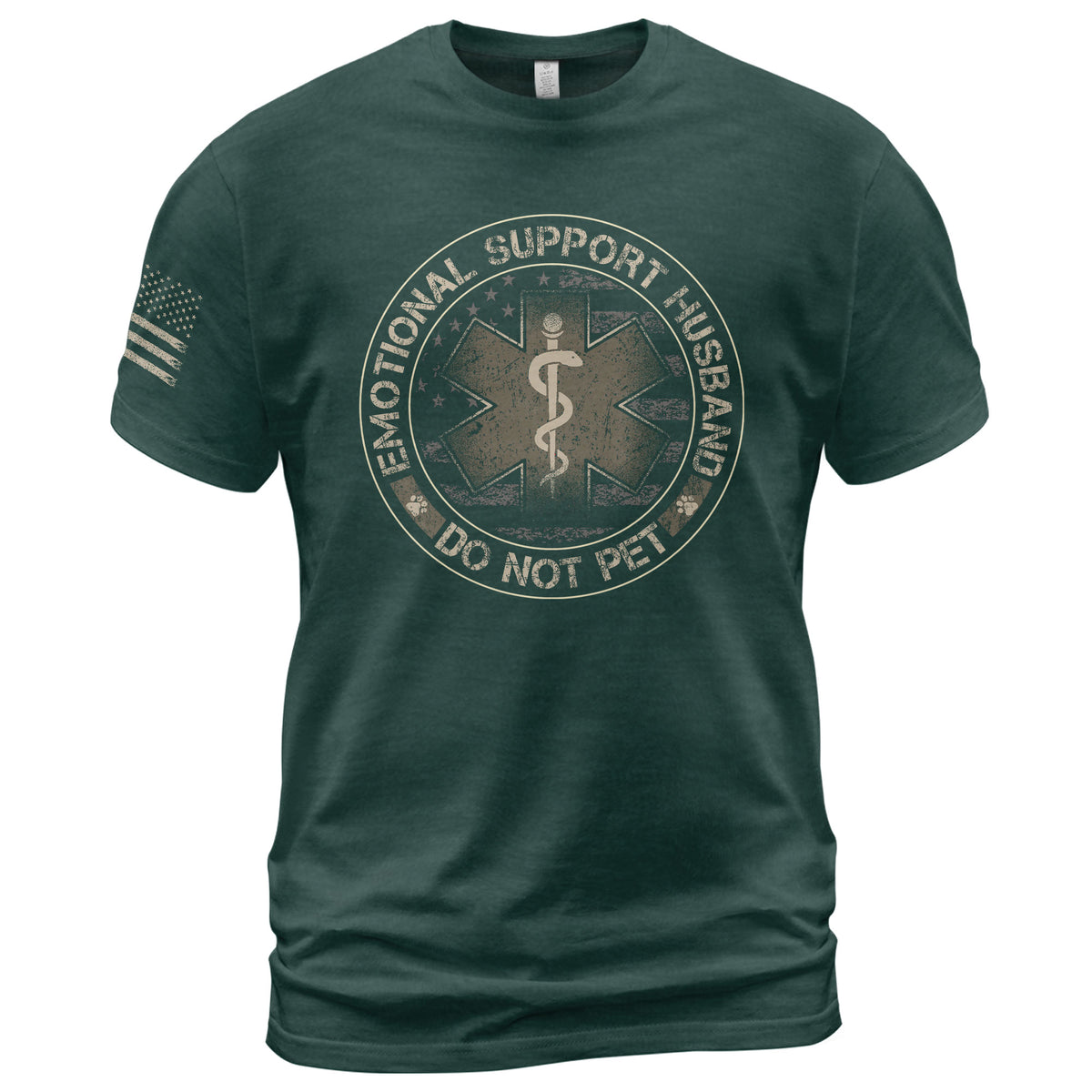 Emotional Support Husband Do Not Pet Star Crest Graphic Tee Shirt Casual Cotton Top