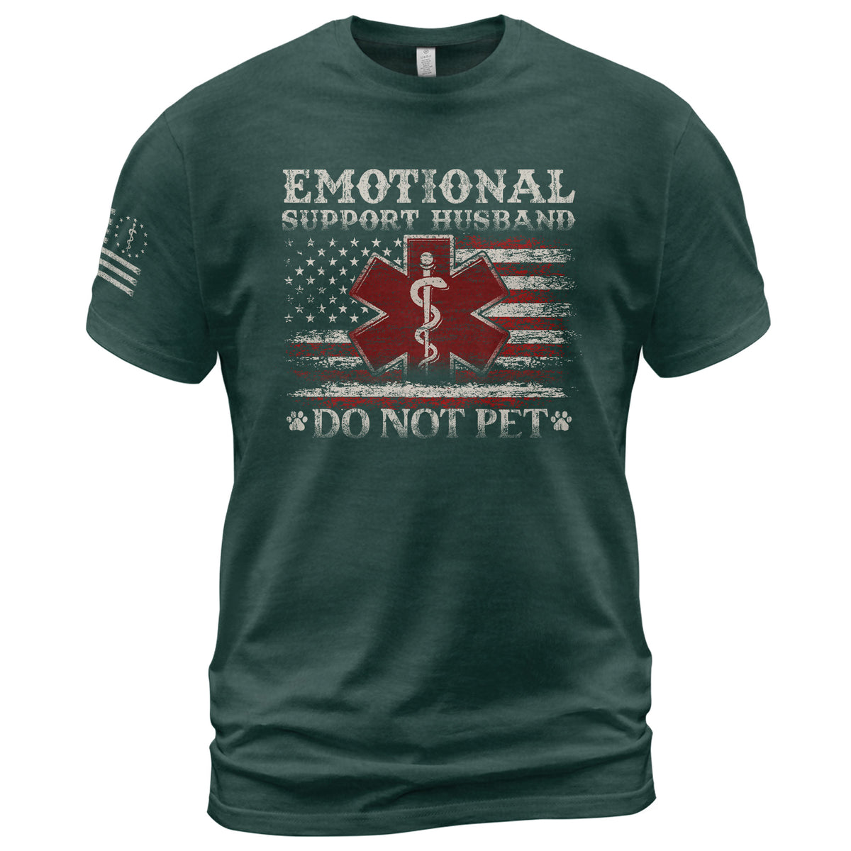 Emotional Support Husband Do Not Pet American Flag Graphic Tee Shirt Cotton Apparel