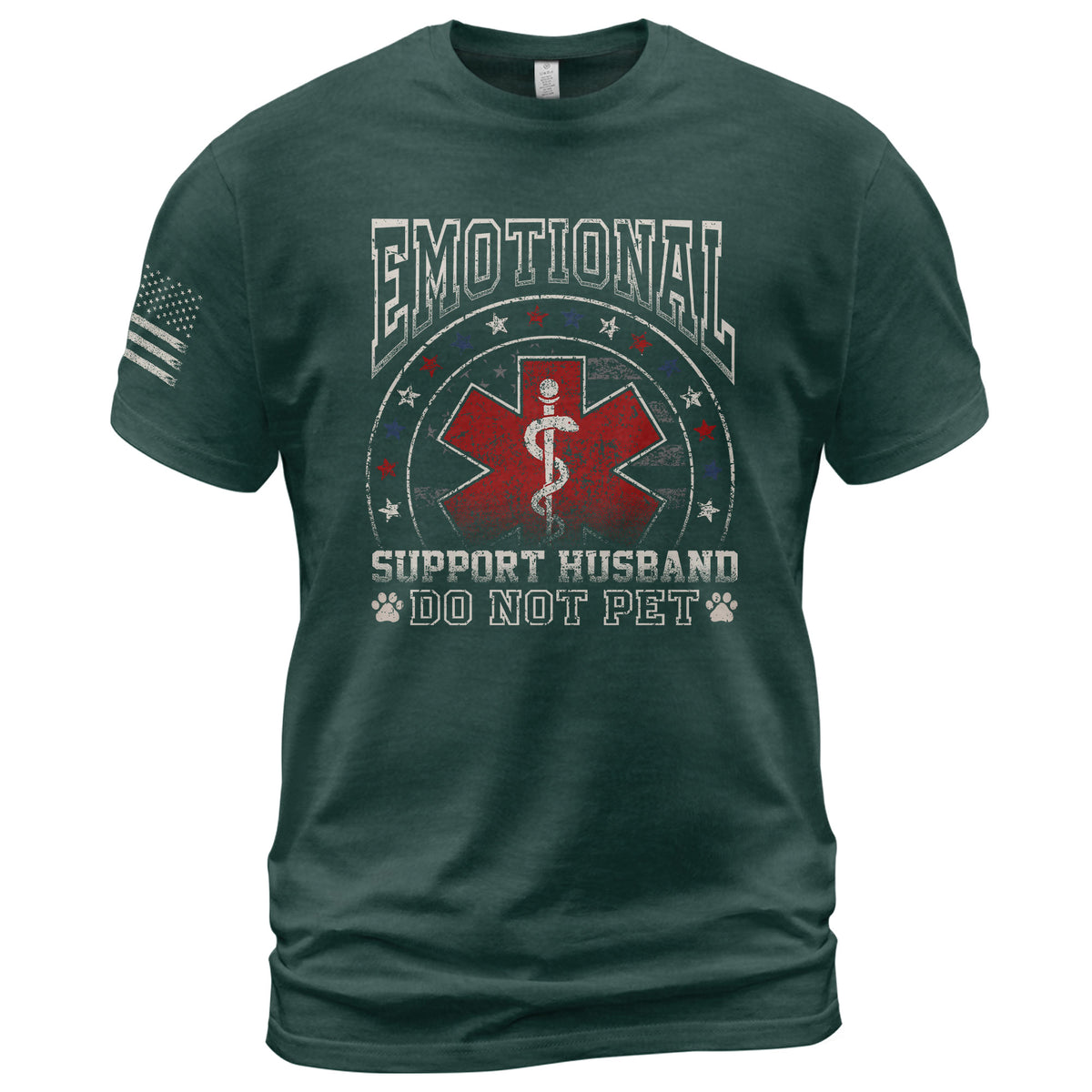 Emotional Support Husband Do Not Pet Star Ring Graphic Tee Shirt Cotton Apparel Top