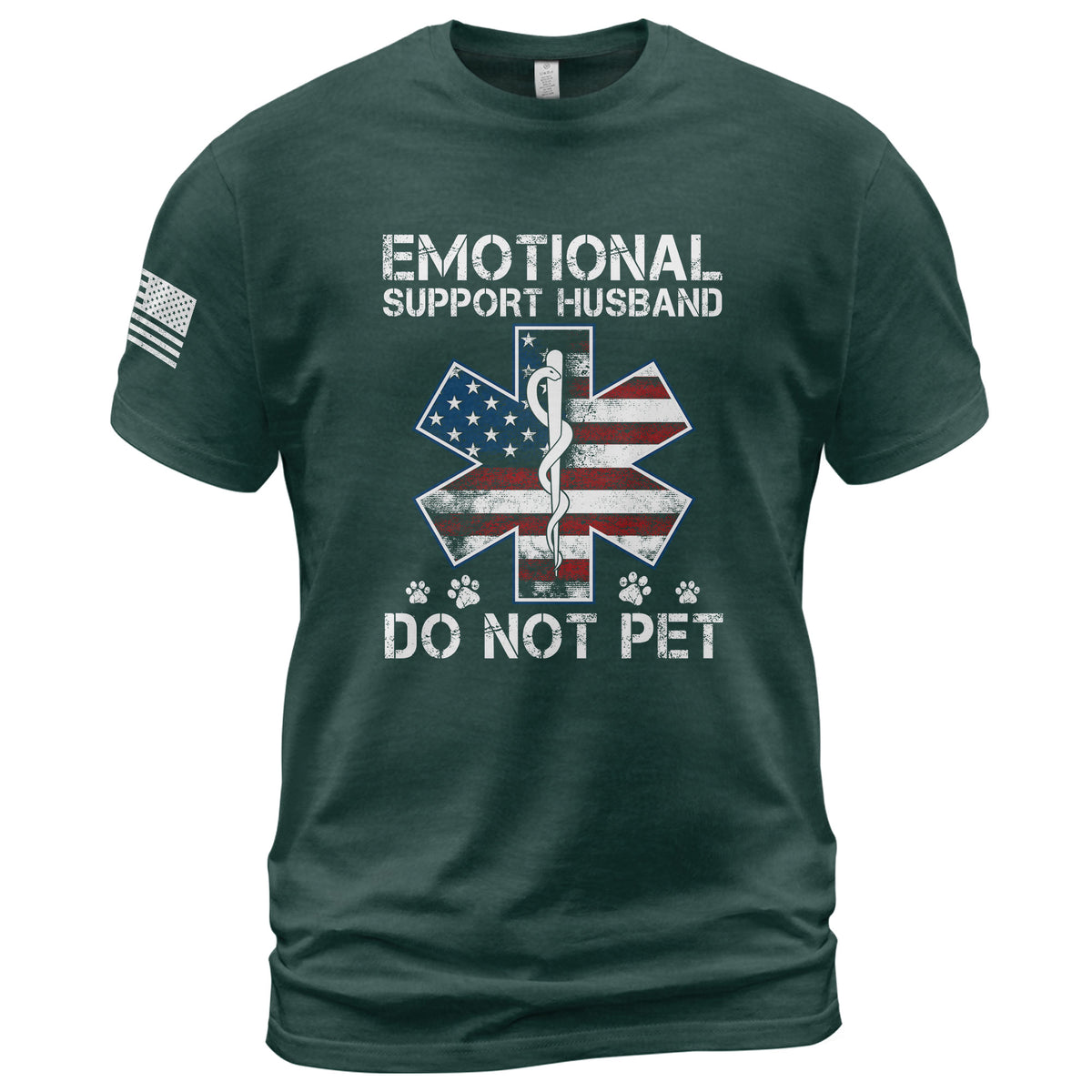Funny Emotional Support Husband Do Not Pet Patriotic Flag Tee Shirt Cotton Outfit
