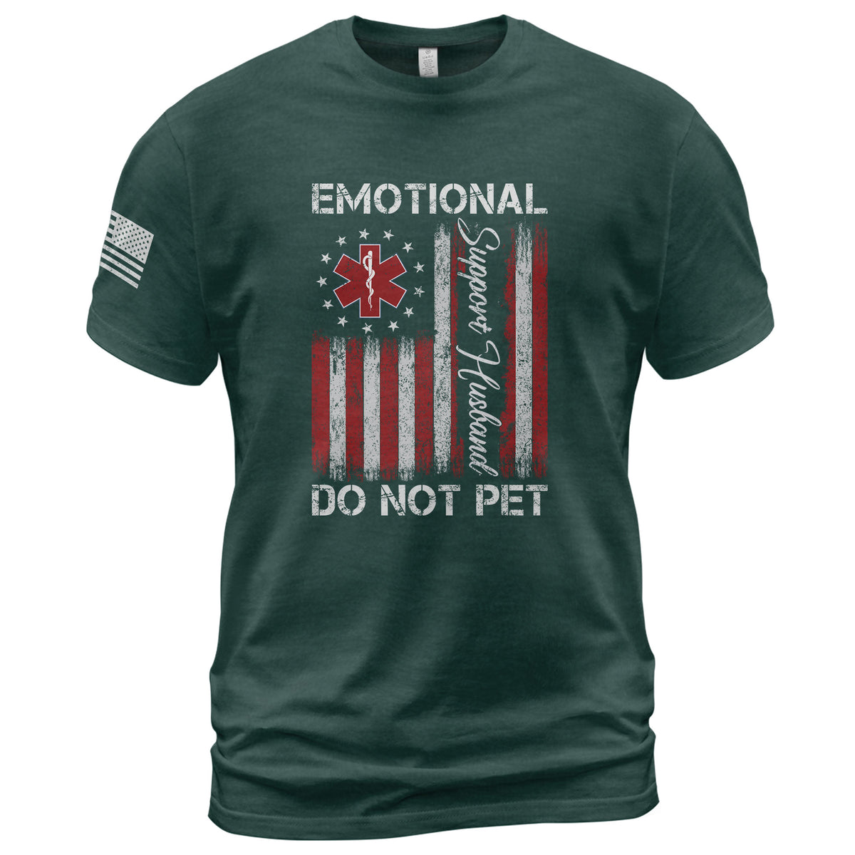 Hilarious Emotional Support Husband Do Not Pet Flag Tee Shirt Cotton Apparel Top