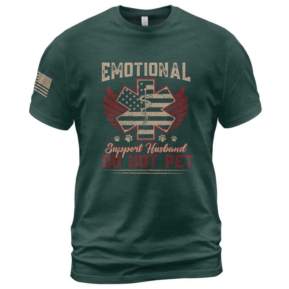 Amusing Emotional Support Husband Do Not Pet Winged Star Graphic Tee Shirt Cotton Top