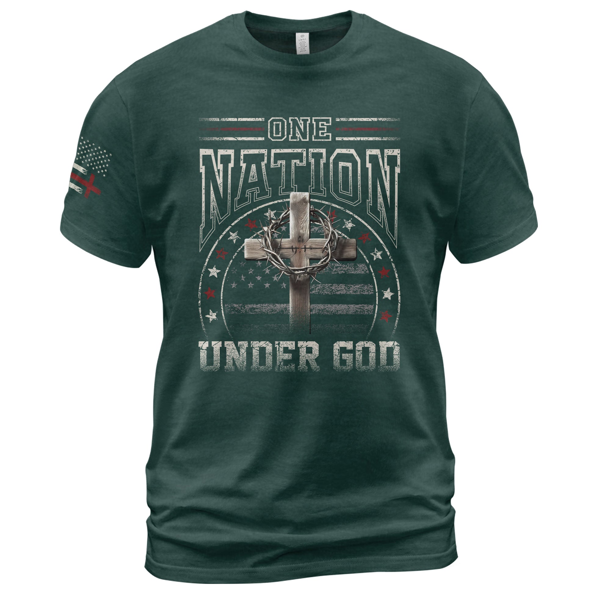 Christian Shirts for Men - One Nation Under God Cross and American Flag, Christian Tee Shirts - Rust Field Wear