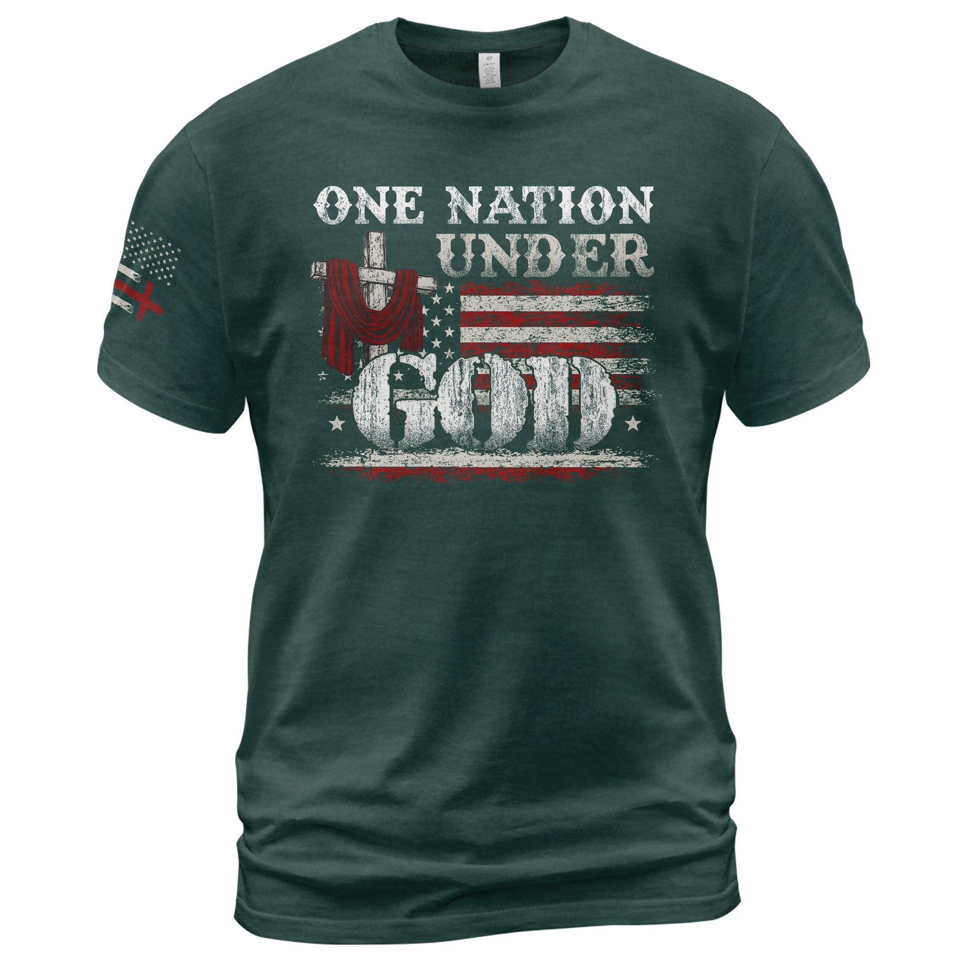One Nation Under God Cross and American Flag, Christian Shirts for Men - Christian Tee Shirts - Rust Field Wear