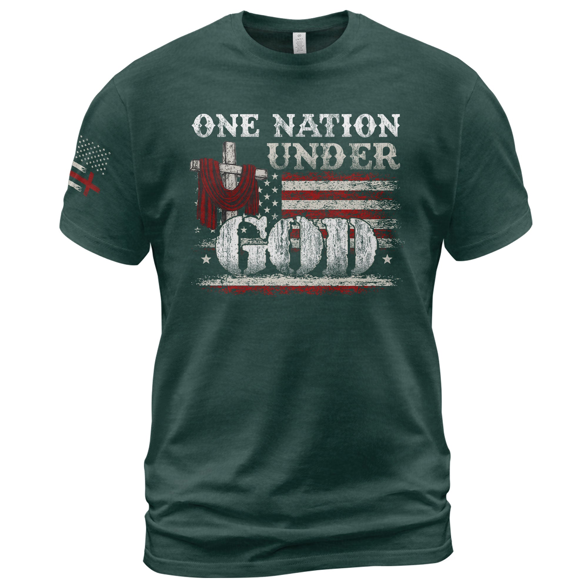 One Nation Under God Cross and American Flag, Christian Shirts for Men - Christian Tee Shirts - Rust Field Wear