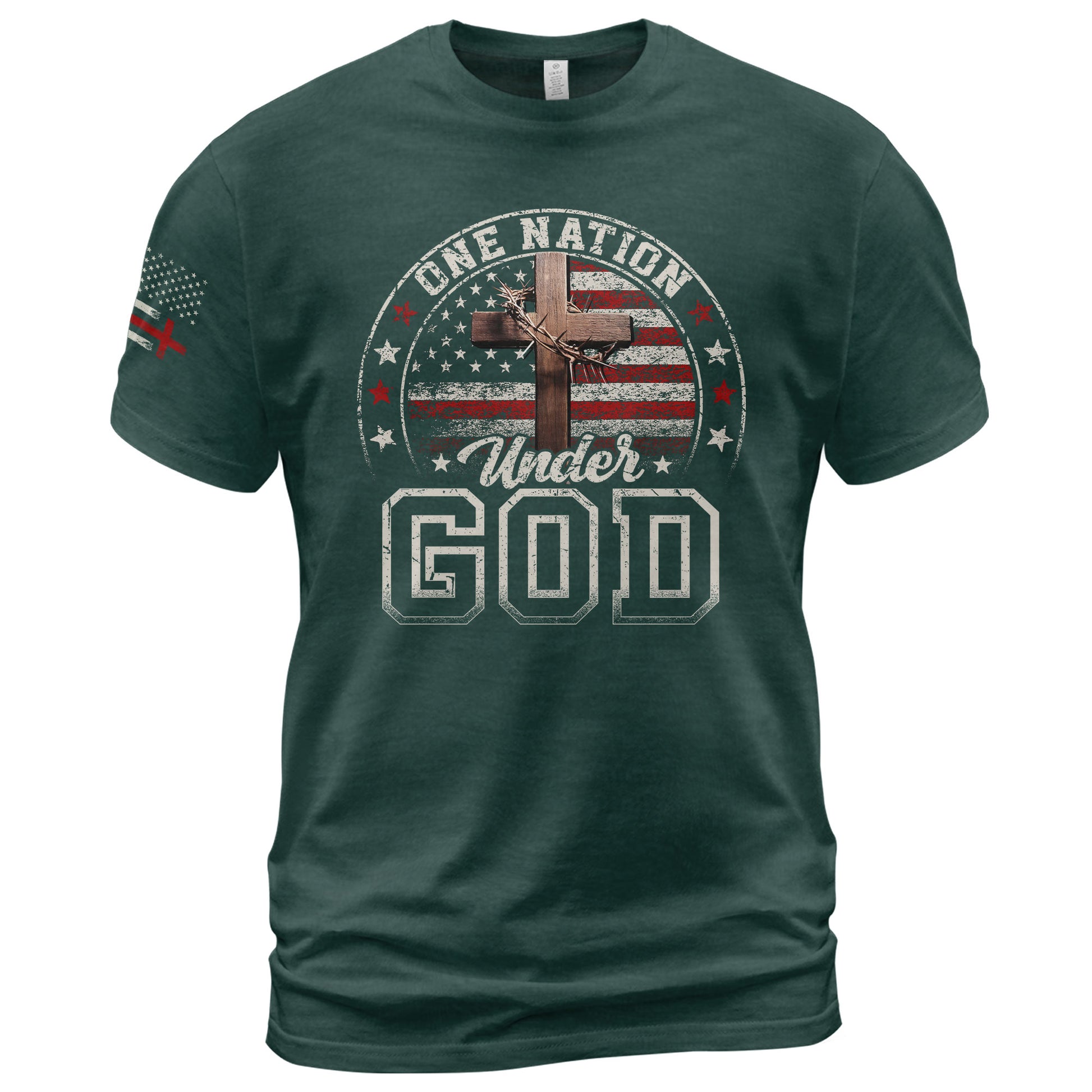 One Nation Under God Christian American Flag Cross, Christian Tee Shirts - Faith Shirts for Men - Rust Field Wear