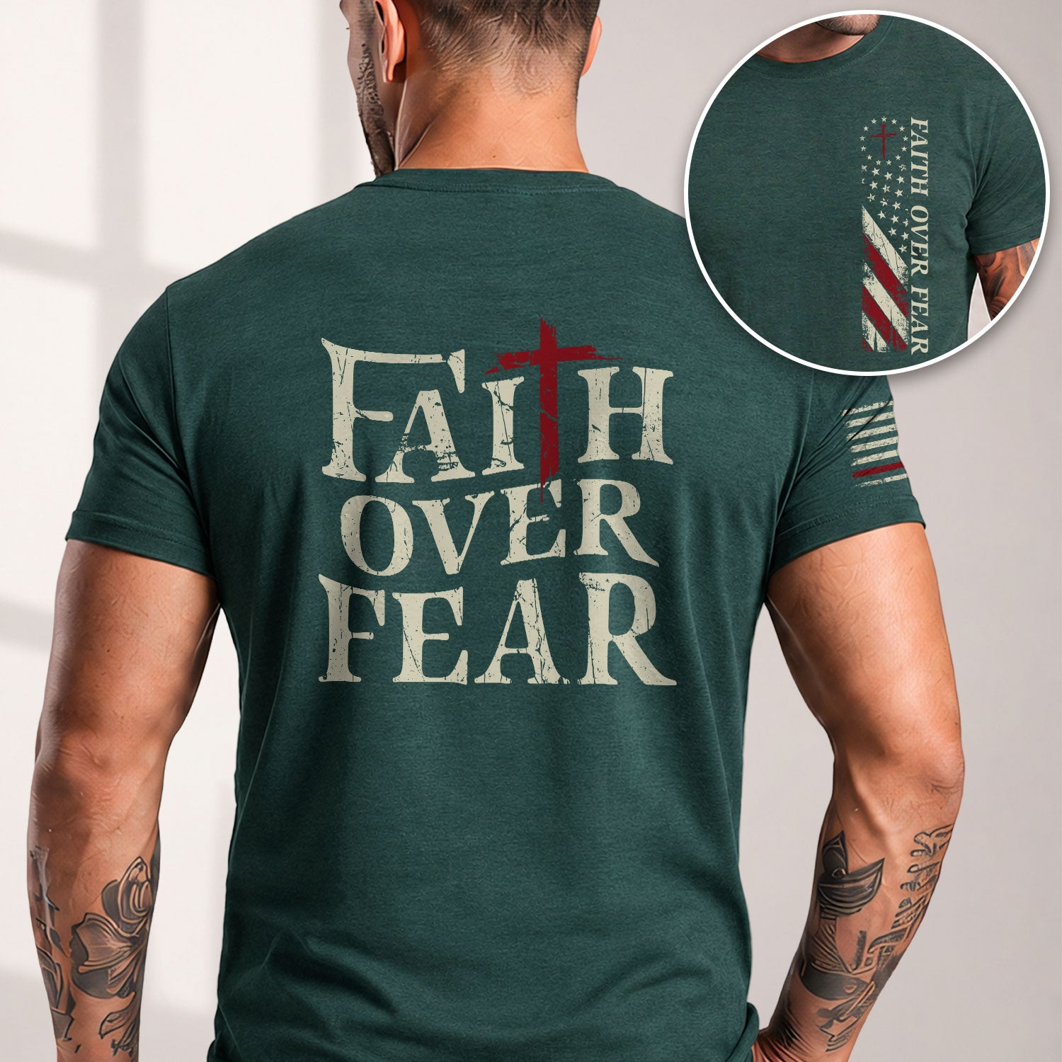 Faith Over Fear Christian Strength, Christian Tee Shirts - Faith Shirts for Men - Rust Field Wear