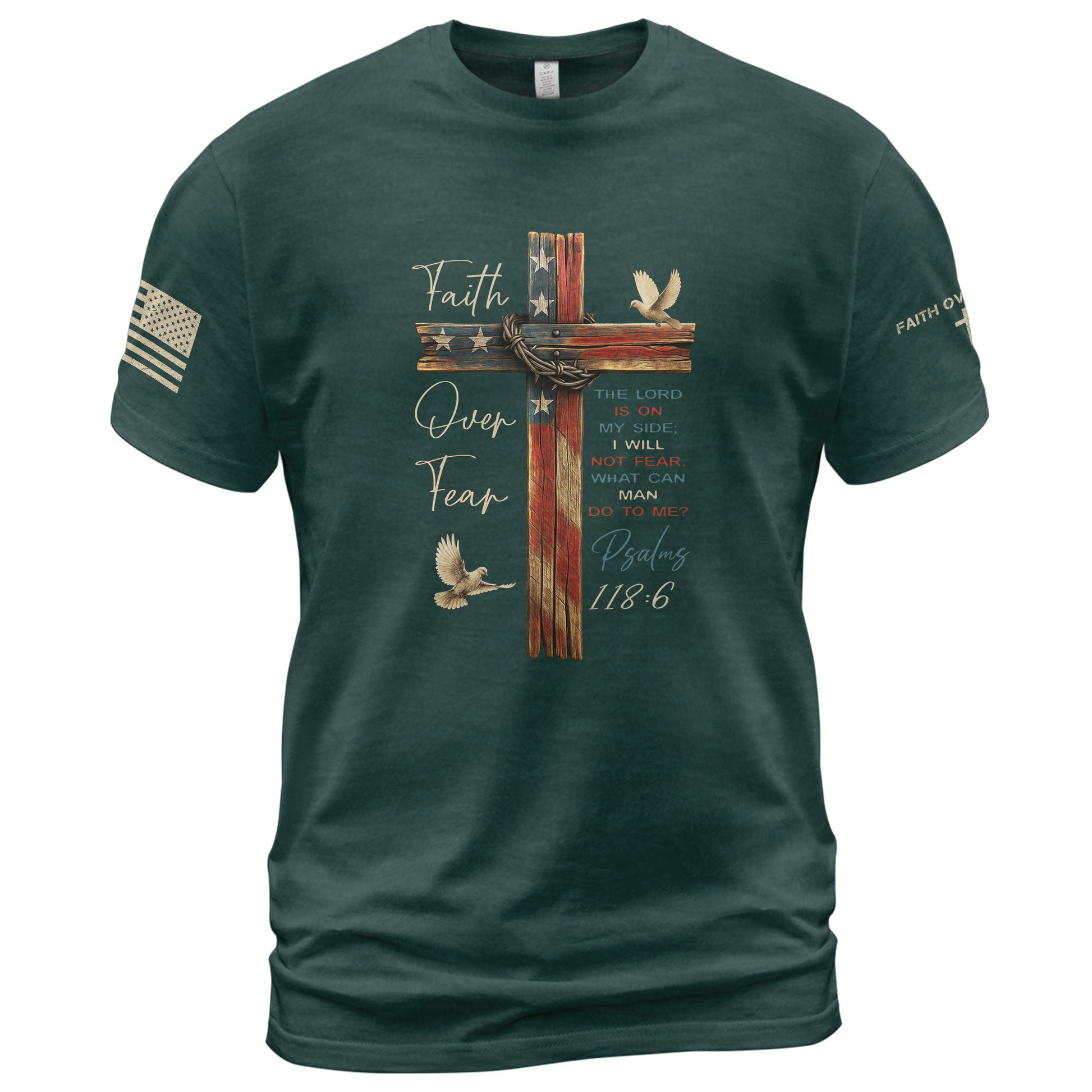 Faith Based Christian Tee Shirts, Faith Over Fear Rustic Cross - Christian Shirts for Men - Rust Field Wear